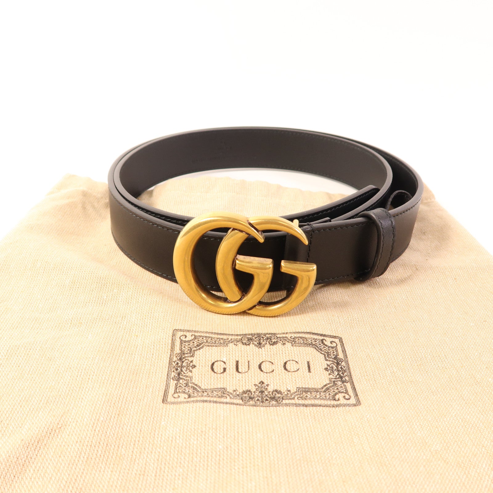 GUCCI GHW GG Belt 100 414516 Calfskin Leather Black