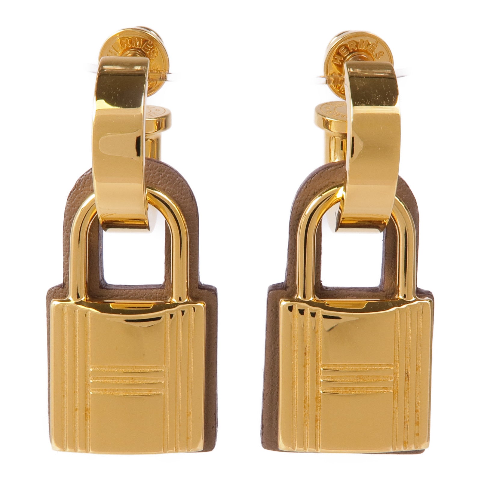 HERMES 皮革/金屬O'Kelly Earrings耳環18 Etoupe