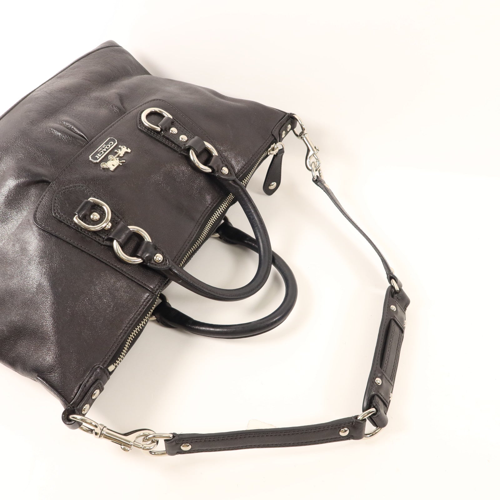 COACH 牛皮皮革2 Way Shoulder Bag銀扣手挽肩背兩用袋