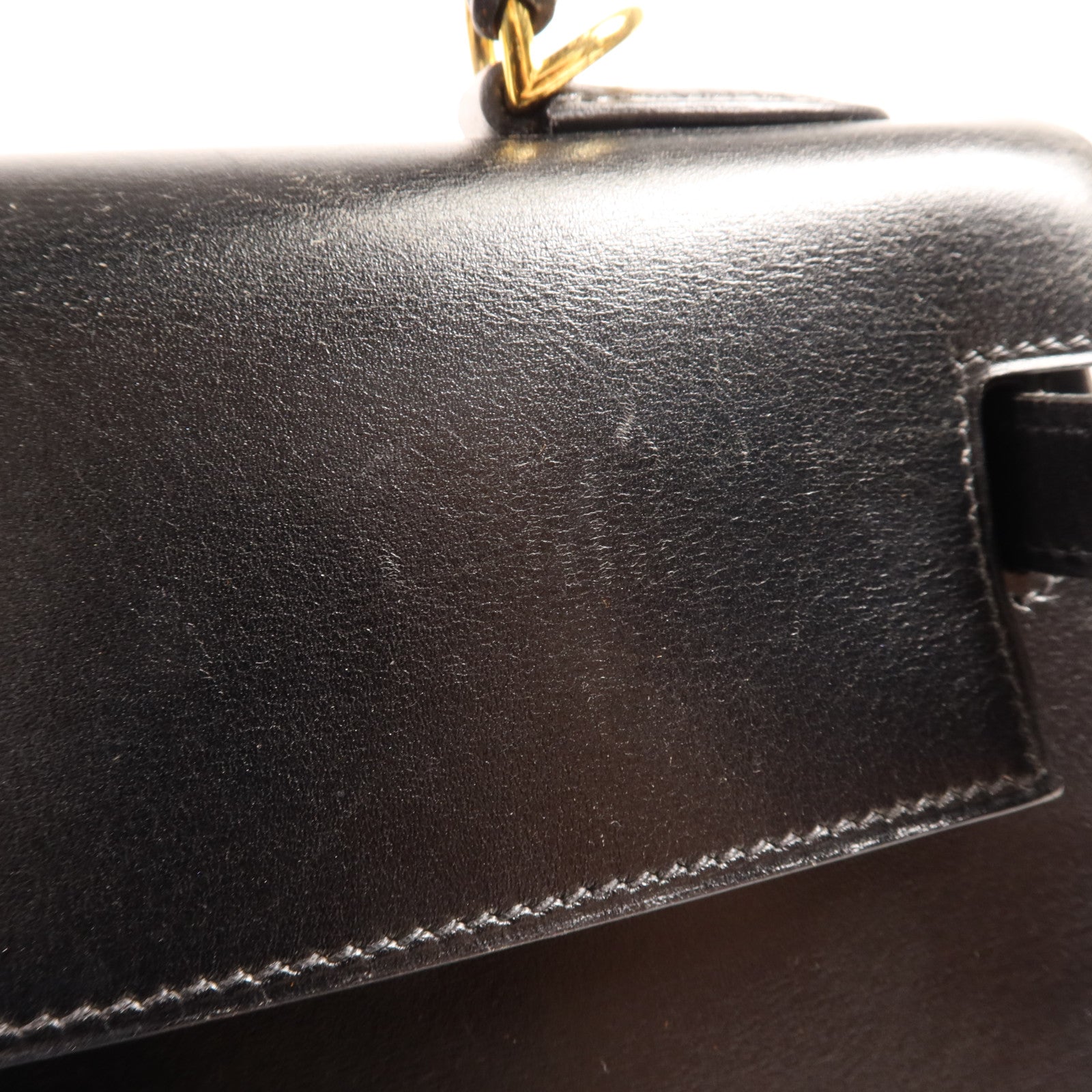 HERMES Box Calf皮革Kelly 32金扣手挽肩背兩用袋Noir