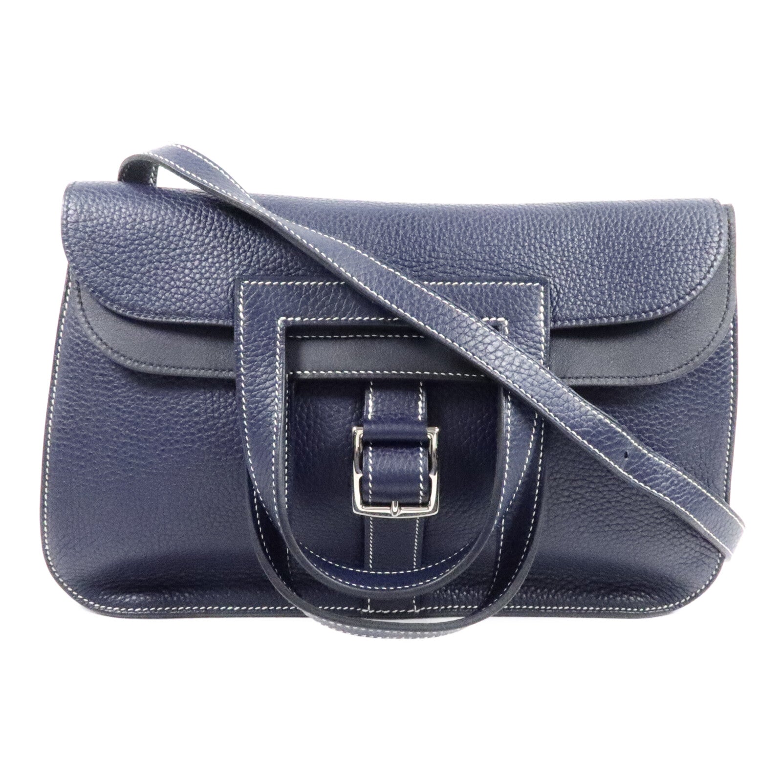 HERMES Clemence/Swift皮革Halzan 31手挽肩背兩用袋Bleu Nuit/Noir