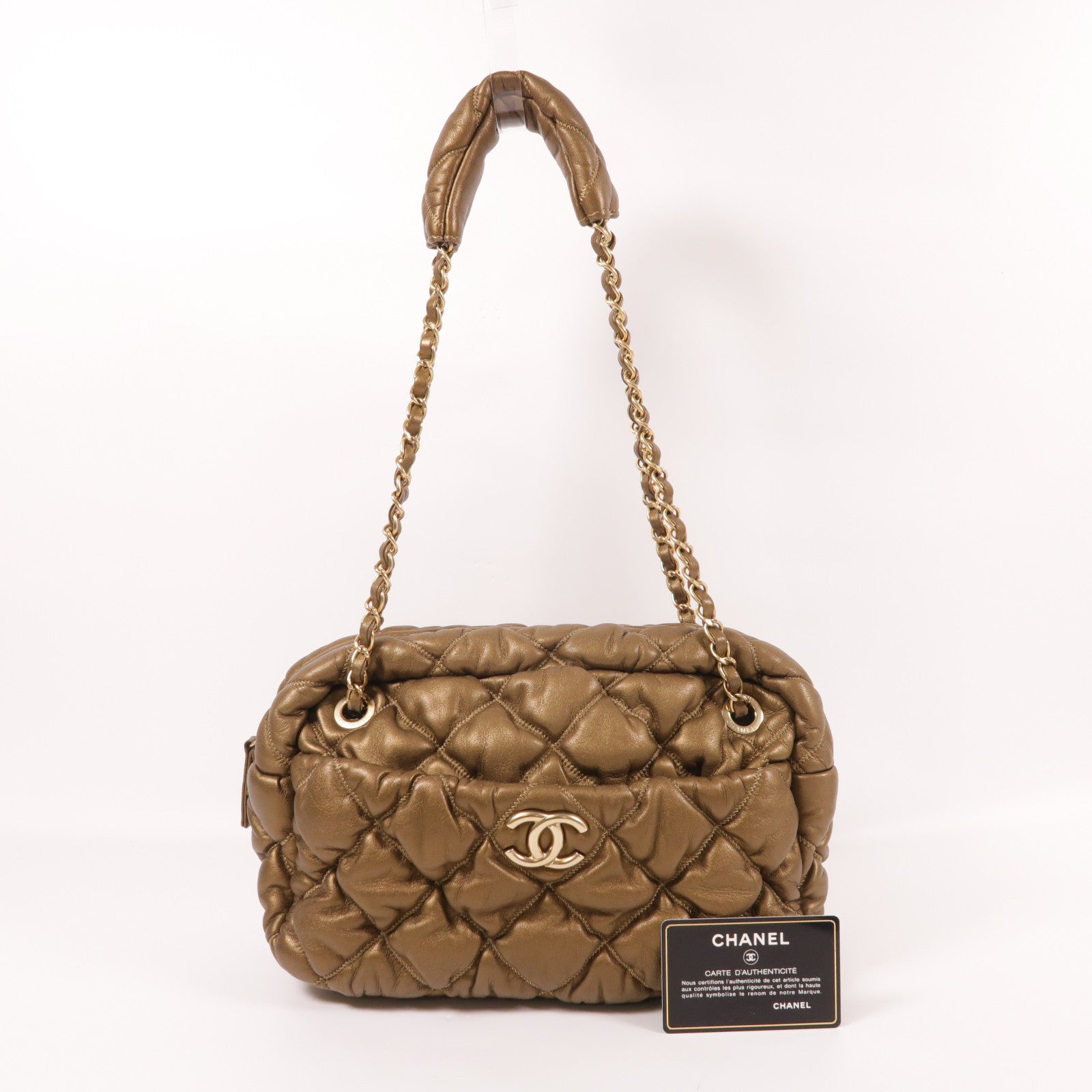 CHANEL CC GHW Bubble Chain Shoulder Bag Calfskin Leather Gold