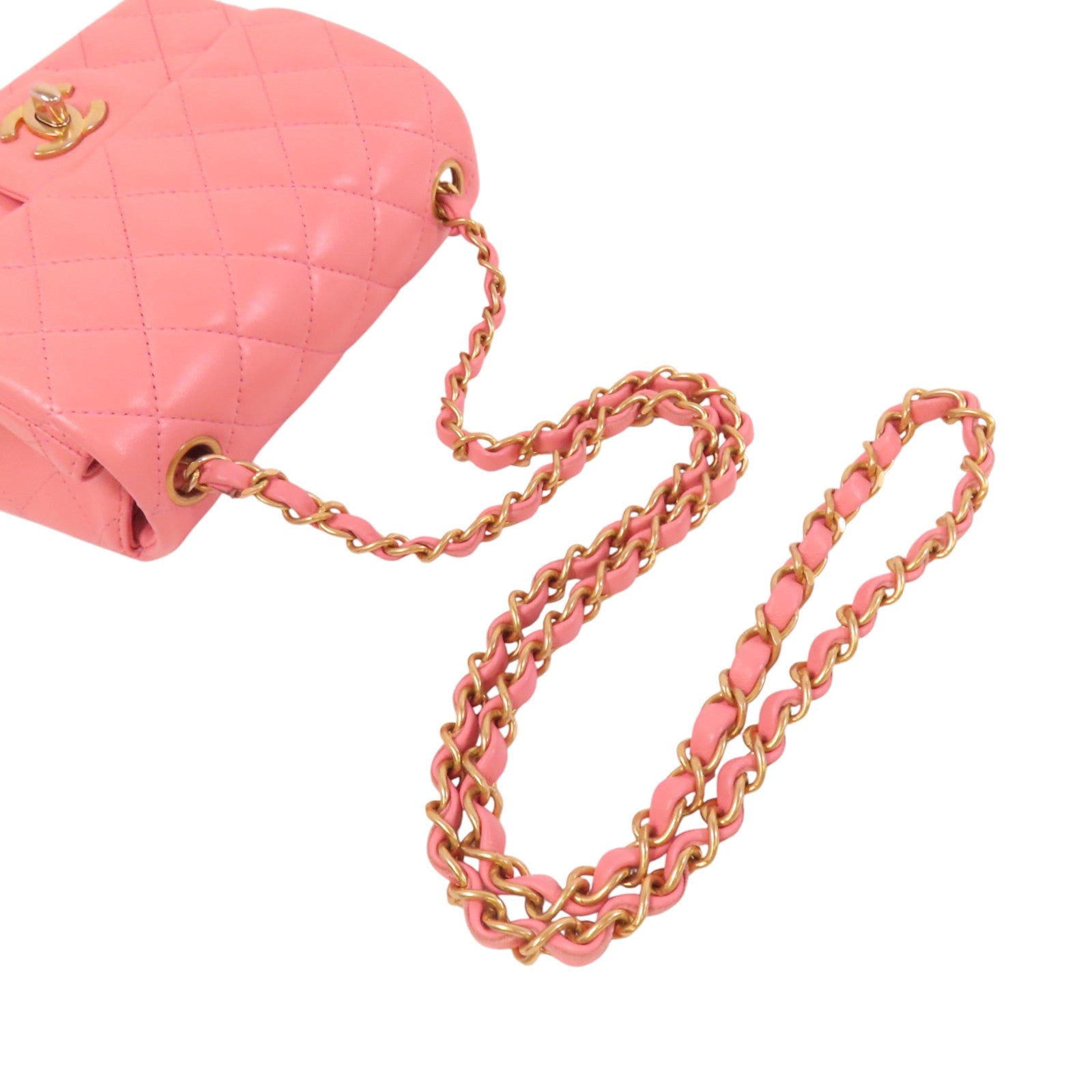 CHANEL 羊皮皮革Mini Classic 17金扣鏈帶肩背袋