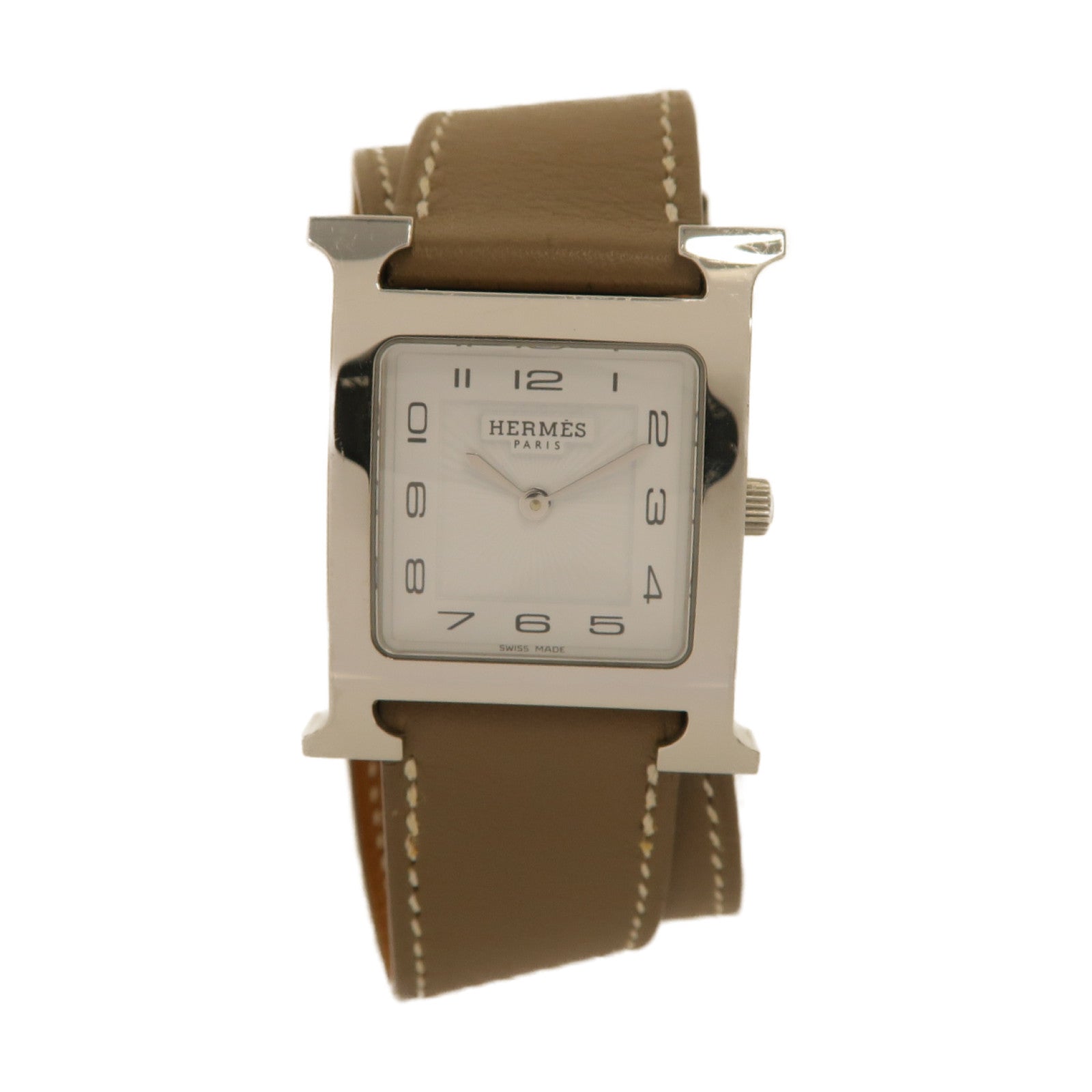 HERMES Heure H watch Double Tour 25mm Swift皮革/不鏽鋼手錶石英機芯白色