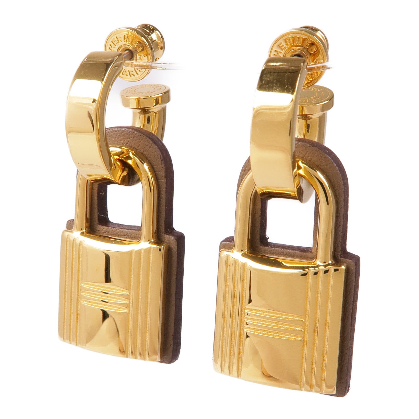 HERMES 皮革/金屬O'Kelly Earrings耳環18 Etoupe