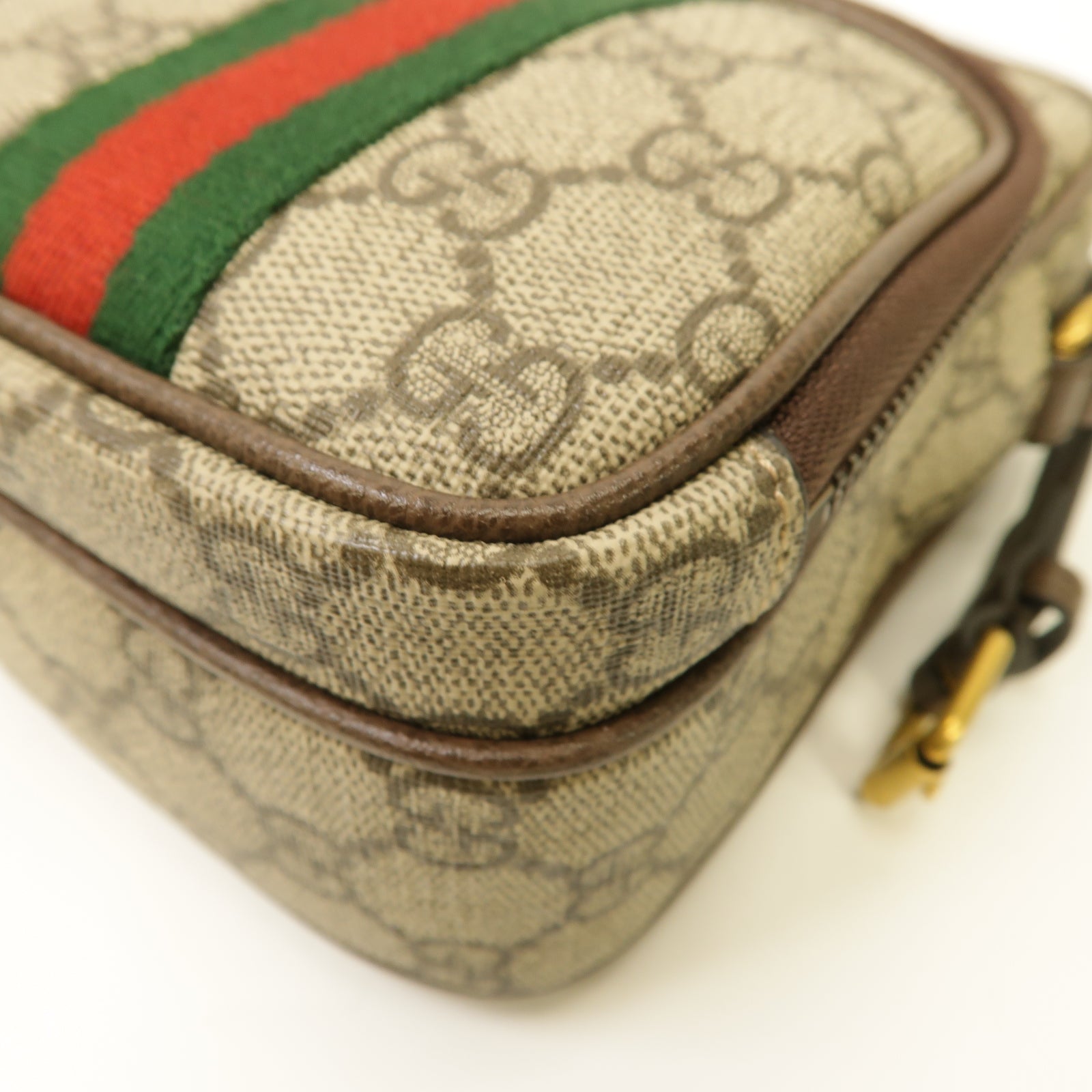 GUCCI 塗層帆布Ophidia Mini Bag金扣肩背袋棕色