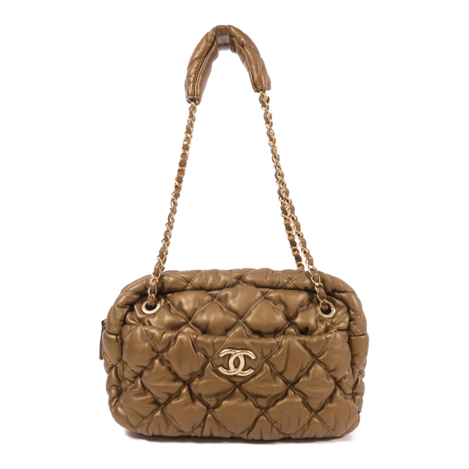 CHANEL CC GHW Bubble Chain Shoulder Bag Calfskin Leather Gold