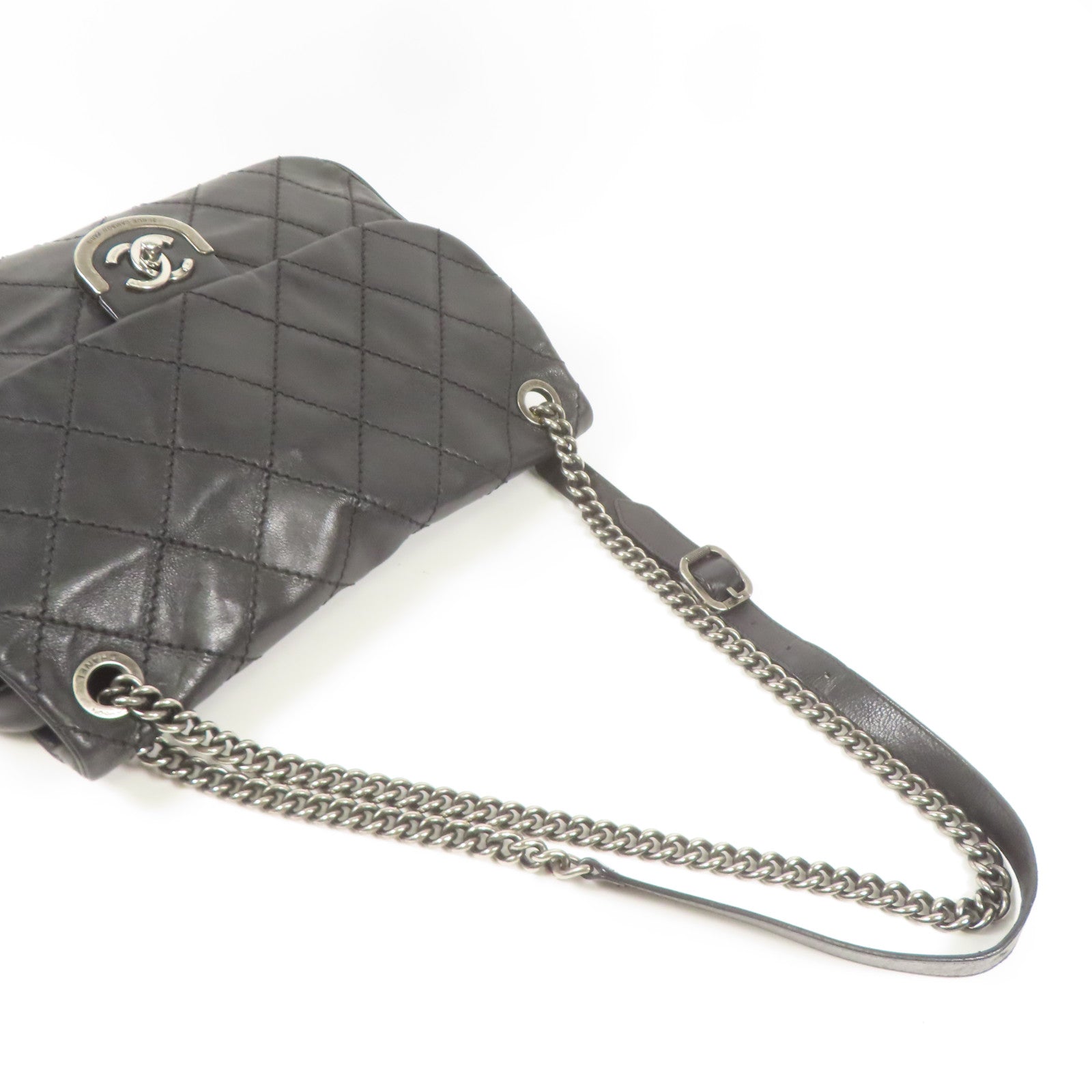 CHANEL 羊皮皮革Shoulder Bag銀扣鏈帶肩背袋