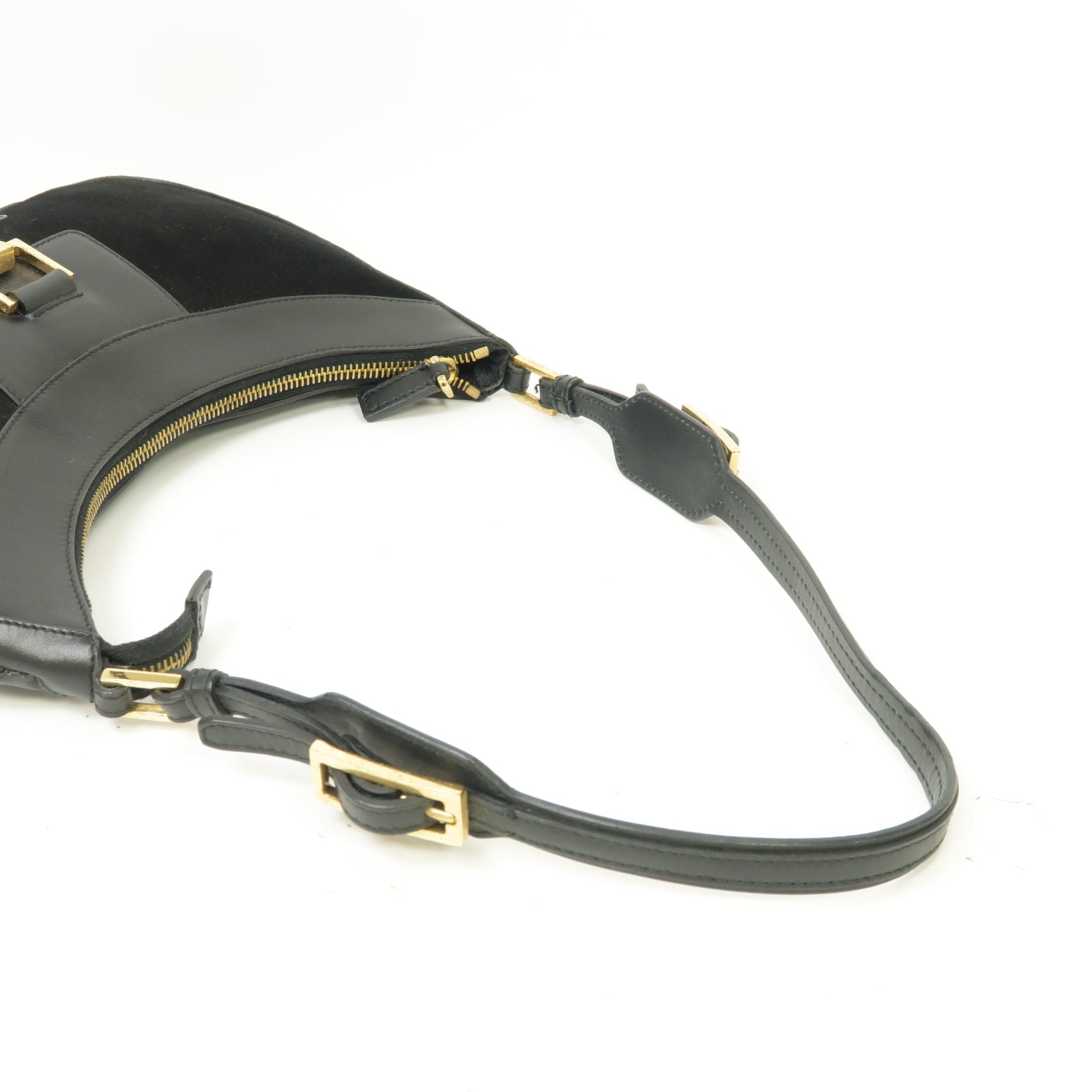 GUCCI 【激減優惠】麂皮皮革/皮革Shoulder Bag金扣肩背袋黑色