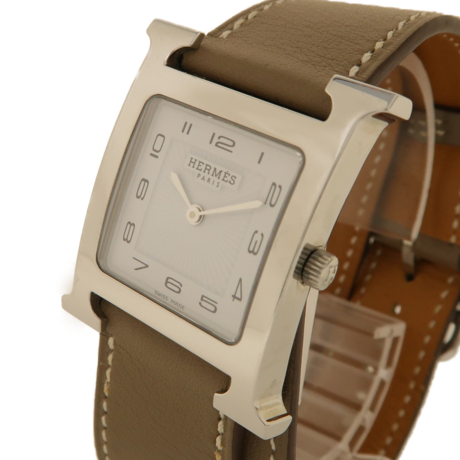 HERMES Heure H watch Double Tour 25mm Swift皮革/不鏽鋼手錶石英機芯白色