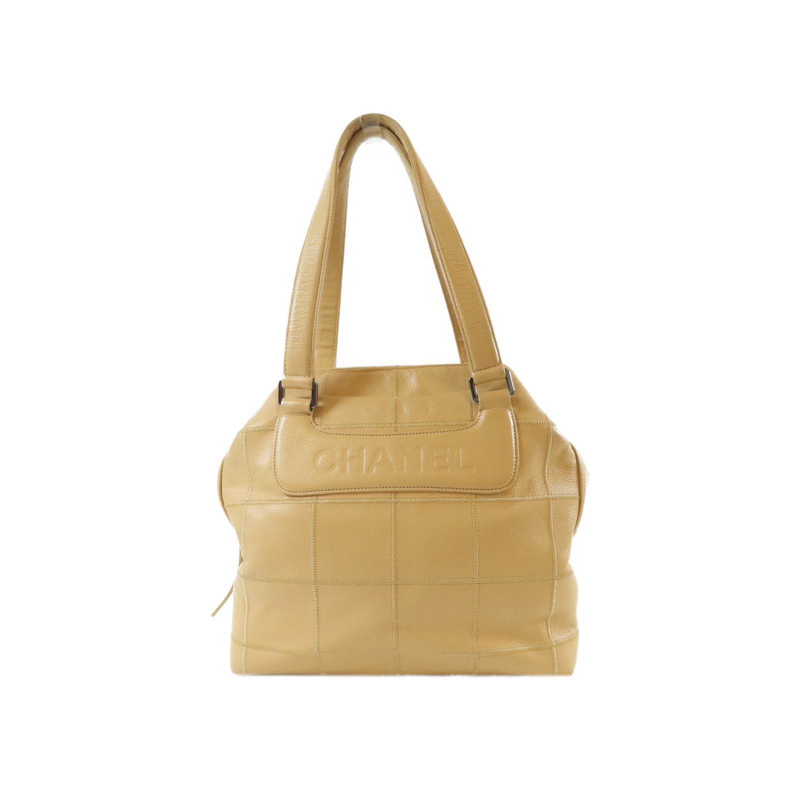 CHANEL 【激減優惠】Caviar皮革Vintage Shoulder Bag銀扣肩背袋杏色