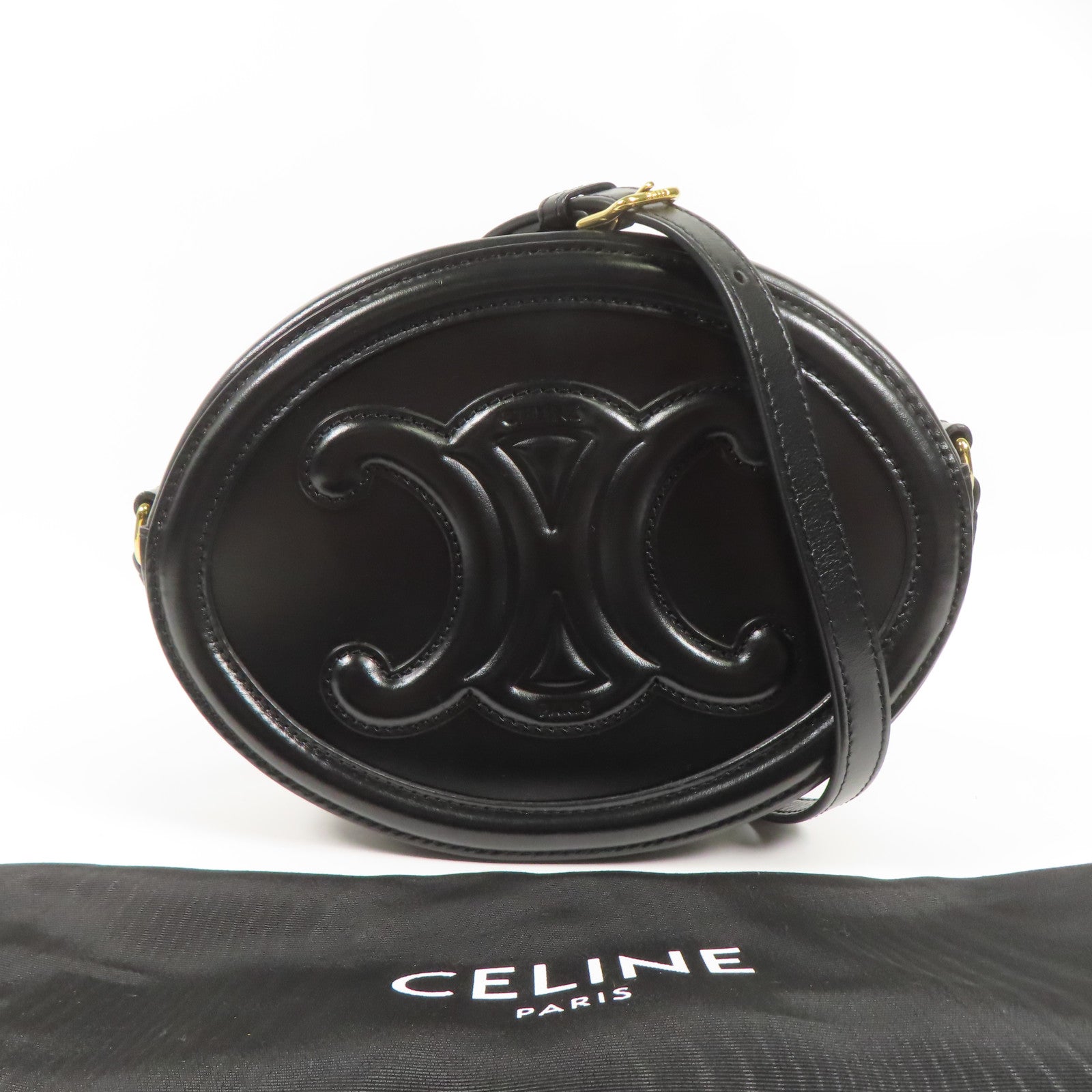 CELINE GHW Oval Bag Shoulder Bag Calfskin Leather Black