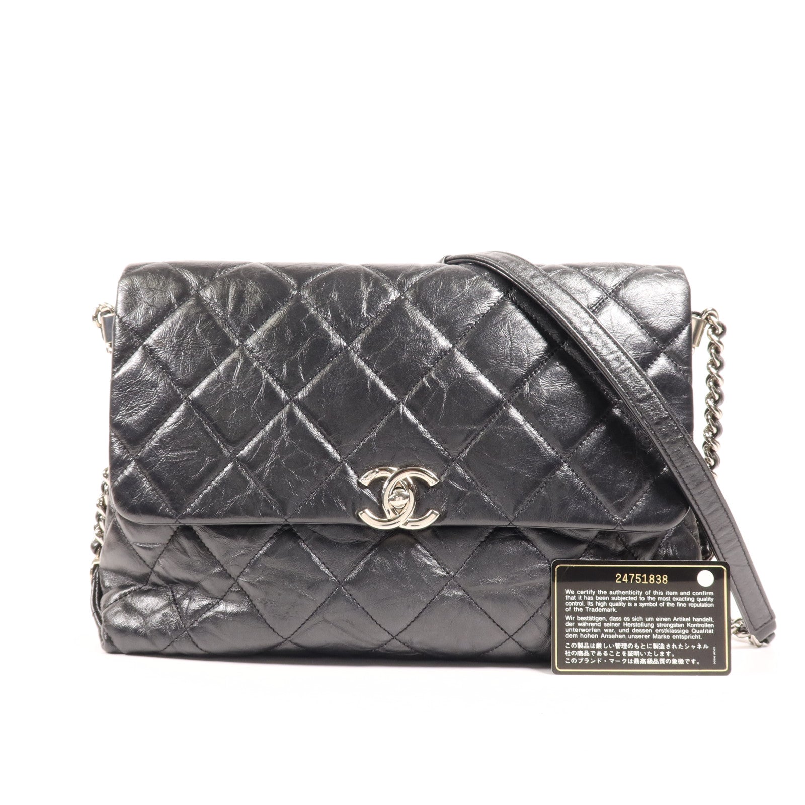 CHANEL 牛皮皮革Chain Shoulder Bag銀扣鏈帶肩背袋