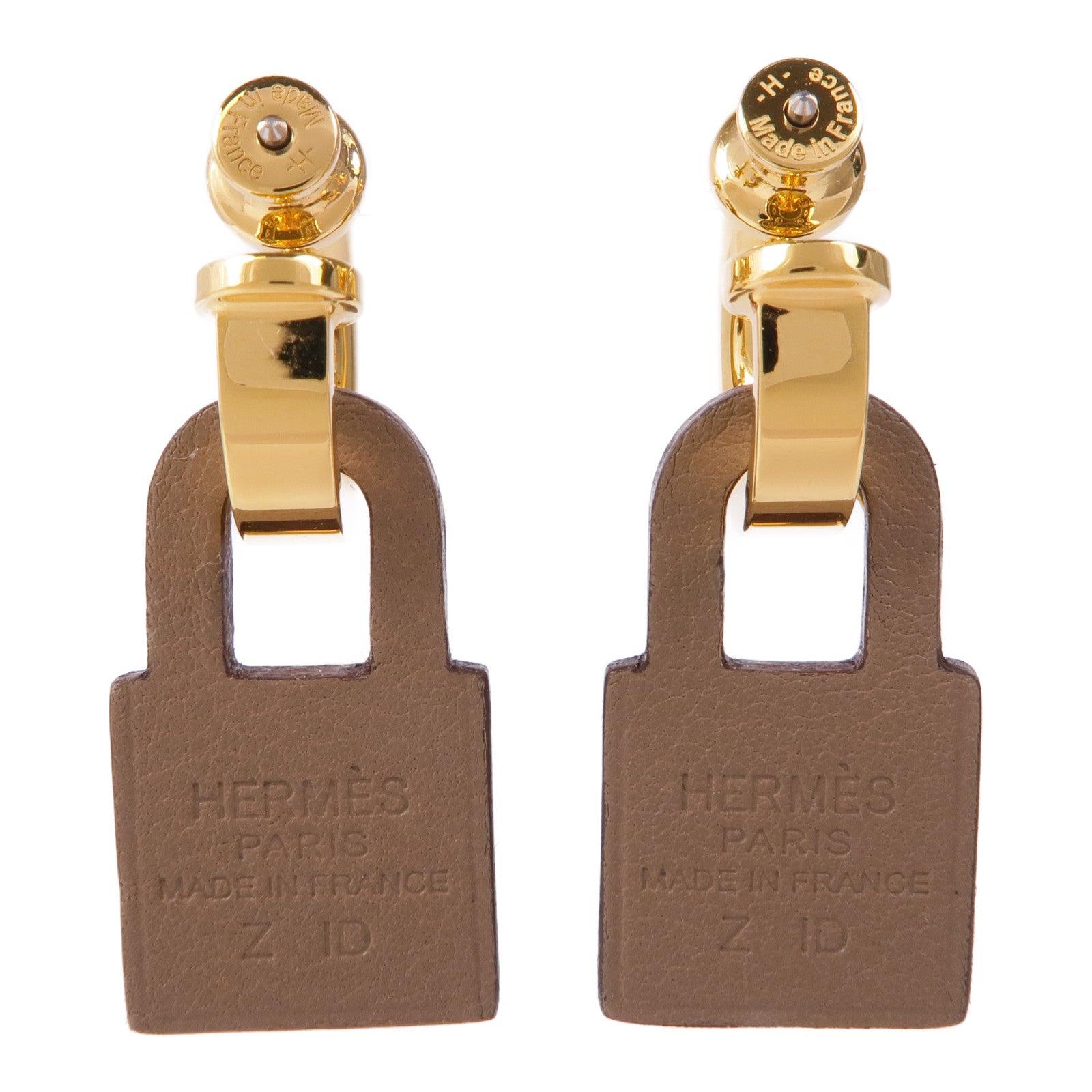 HERMES 皮革/金屬O'Kelly Earrings耳環18 Etoupe
