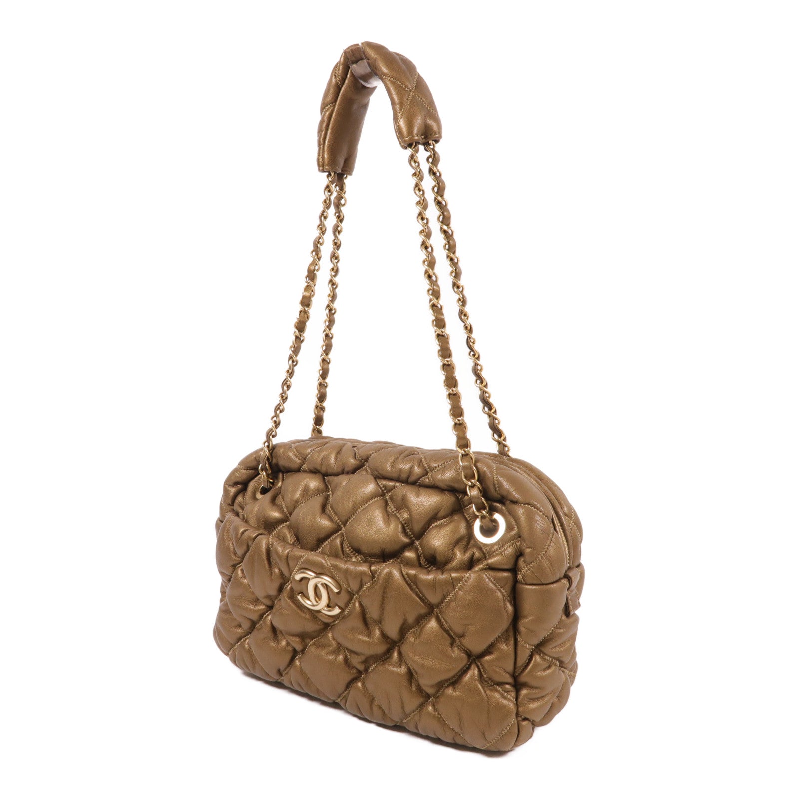 CHANEL CC GHW Bubble Chain Shoulder Bag Calfskin Leather Gold