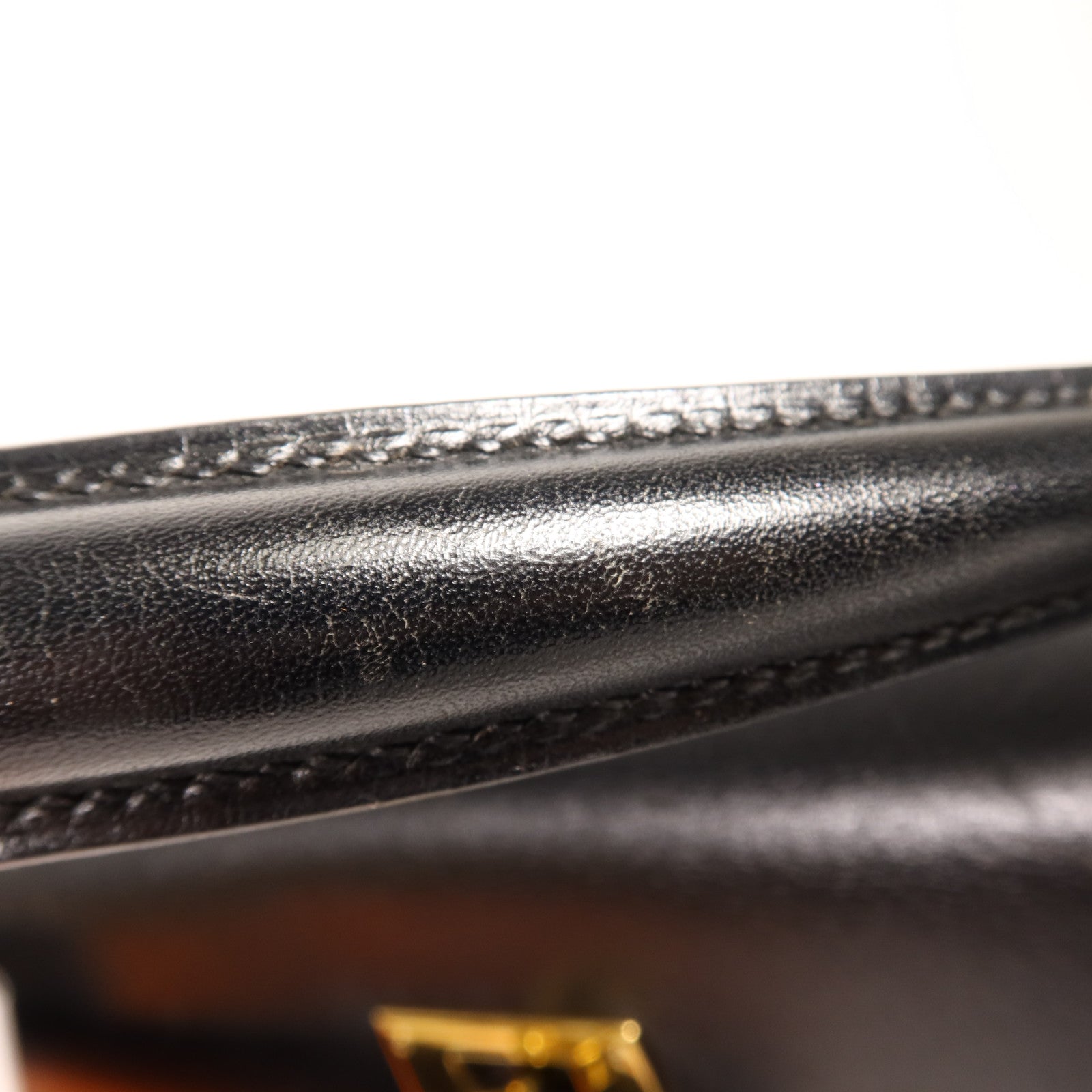 HERMES Box Calf皮革Kelly 32金扣手挽肩背兩用袋Noir