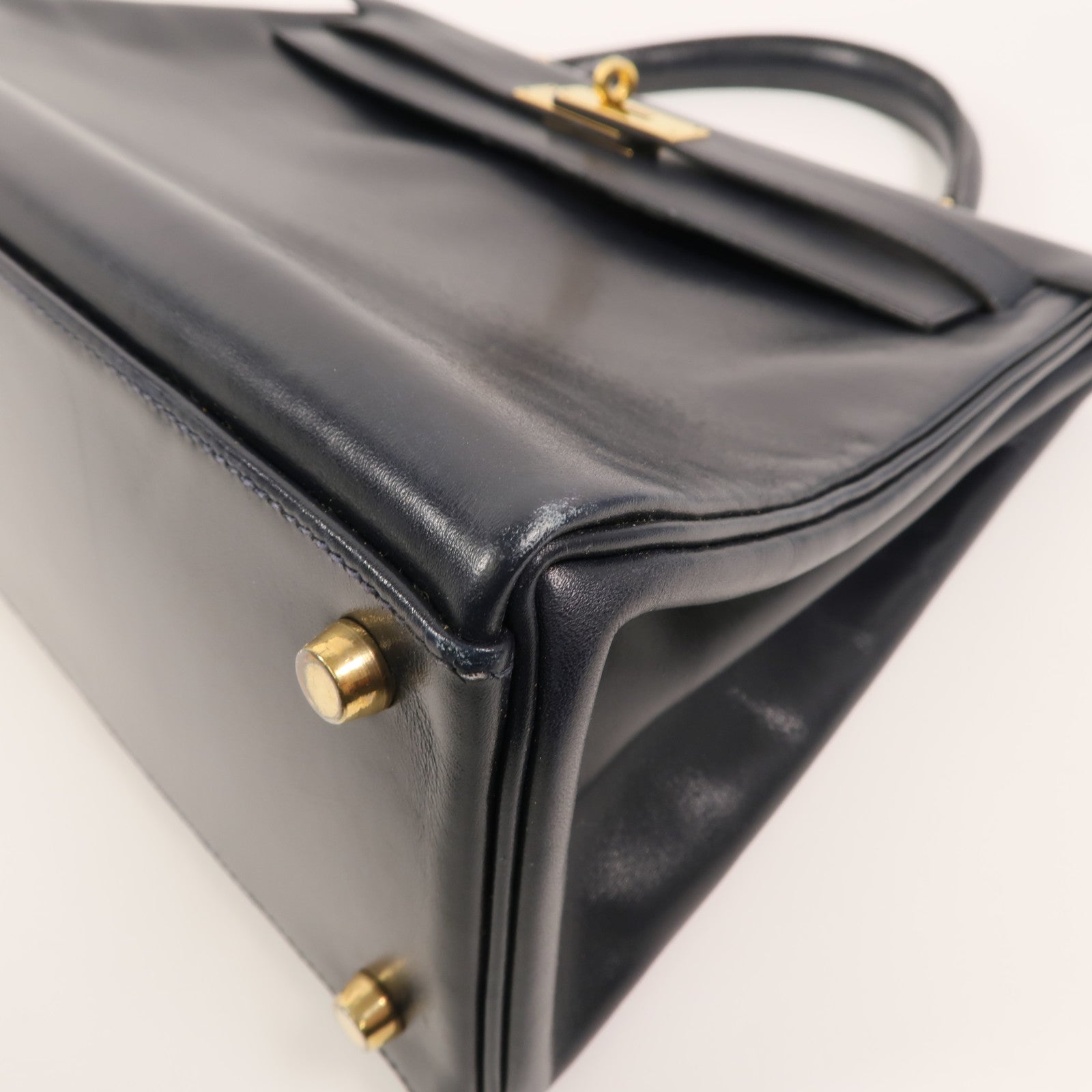 HERMES Box皮革Kelly 32手挽袋Navy