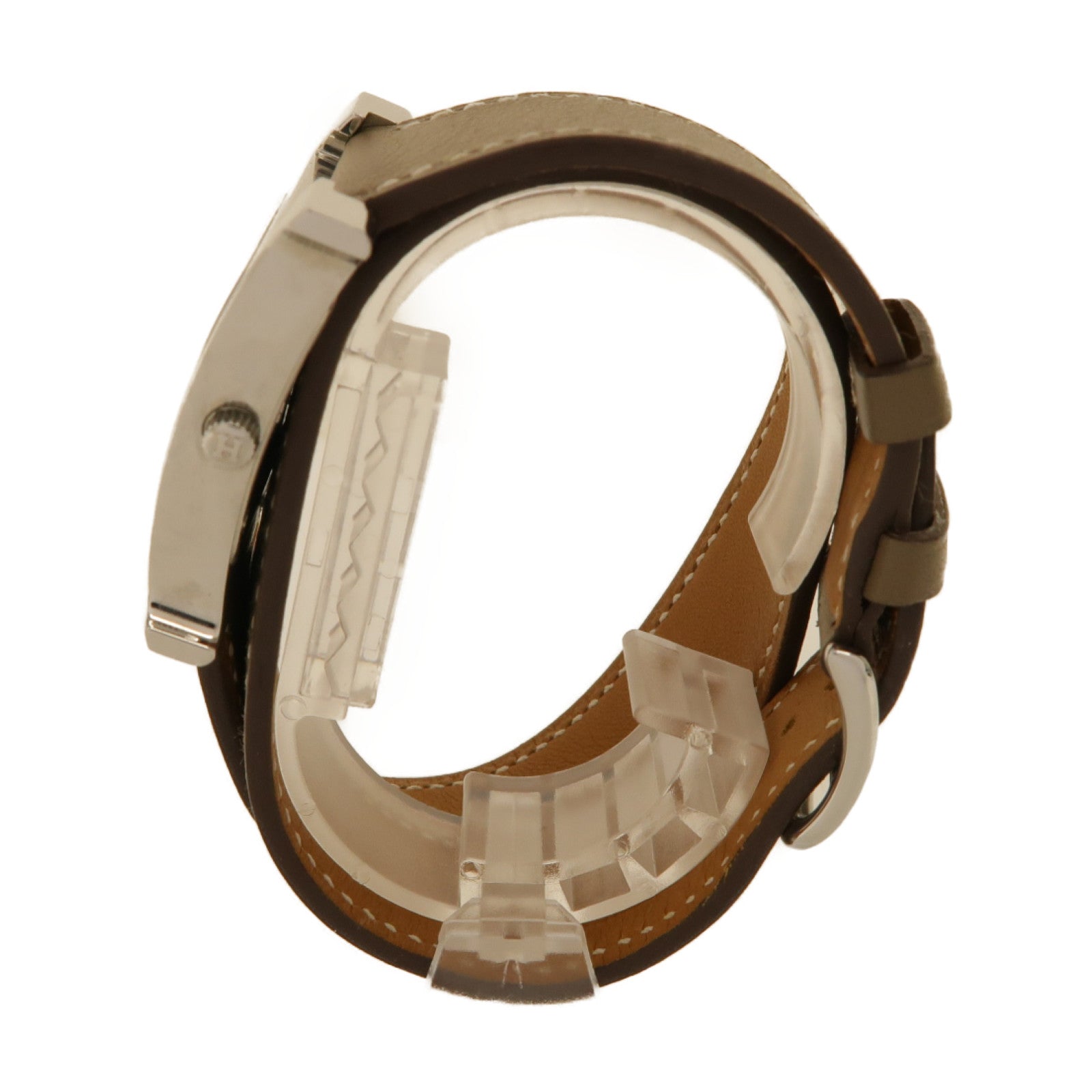 HERMES Heure H watch Double Tour 25mm Swift皮革/不鏽鋼手錶石英機芯白色