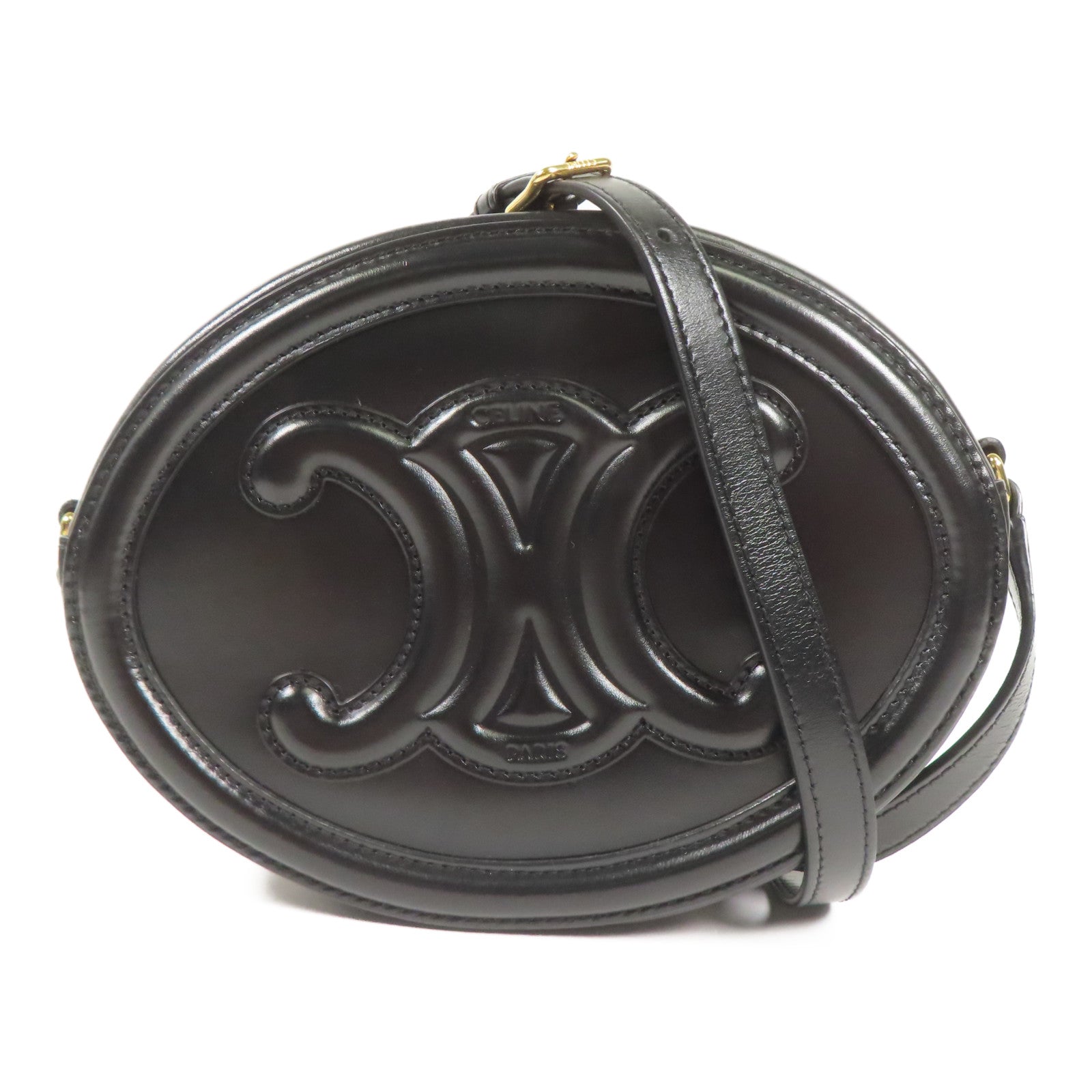 CELINE GHW Oval Bag Shoulder Bag Calfskin Leather Black
