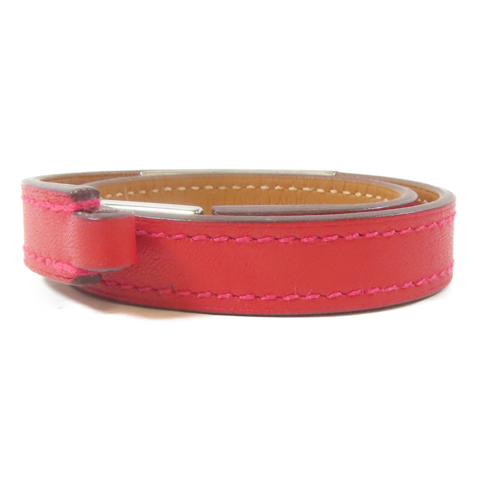 HERMES 【激減優惠】Swift皮革Rivale Double Tour Bracelet銀扣手鐲紅色/Rouge Tomate