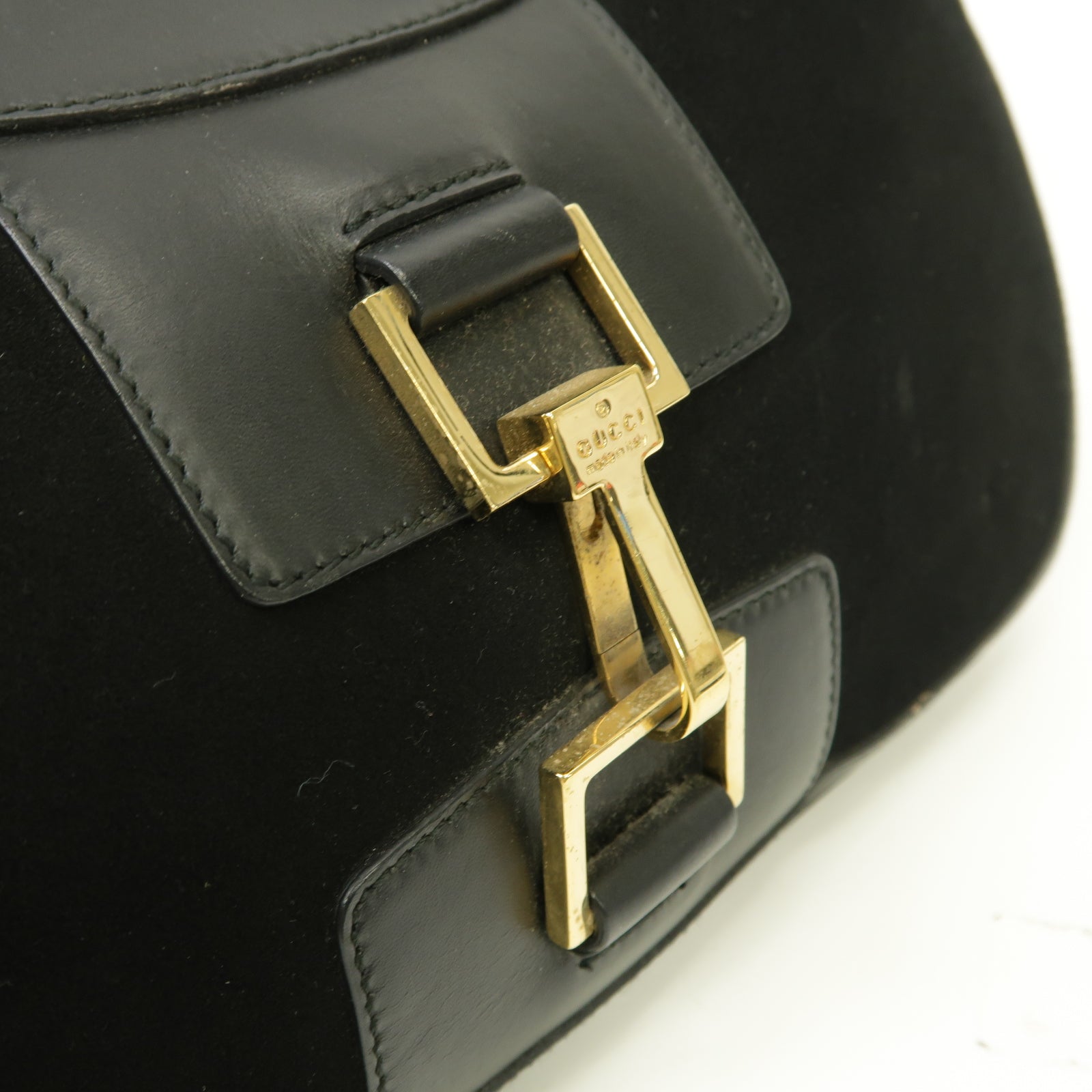 GUCCI 【激減優惠】麂皮皮革/皮革Shoulder Bag金扣肩背袋黑色
