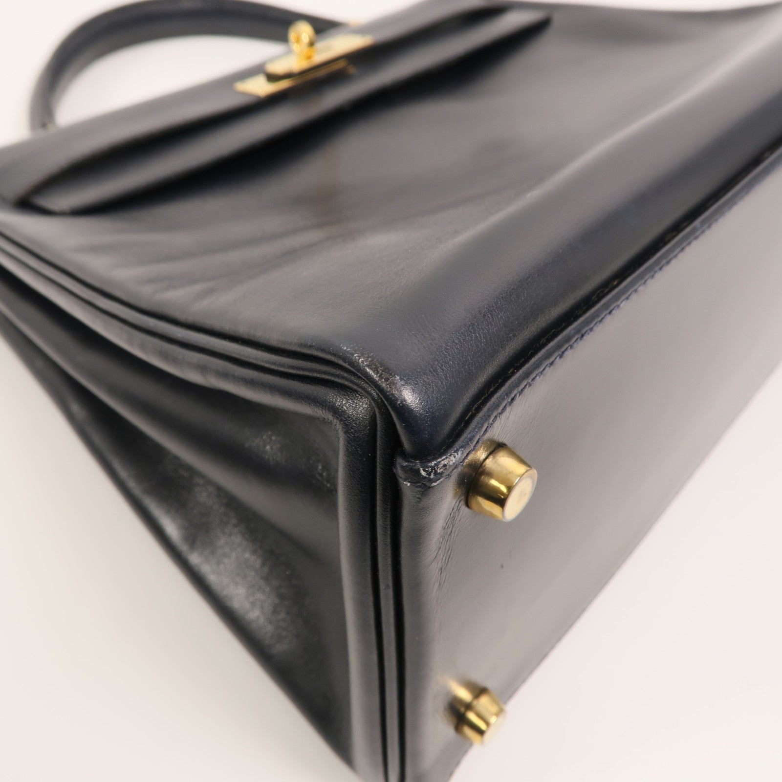 HERMES Box皮革Kelly 32手挽袋Navy