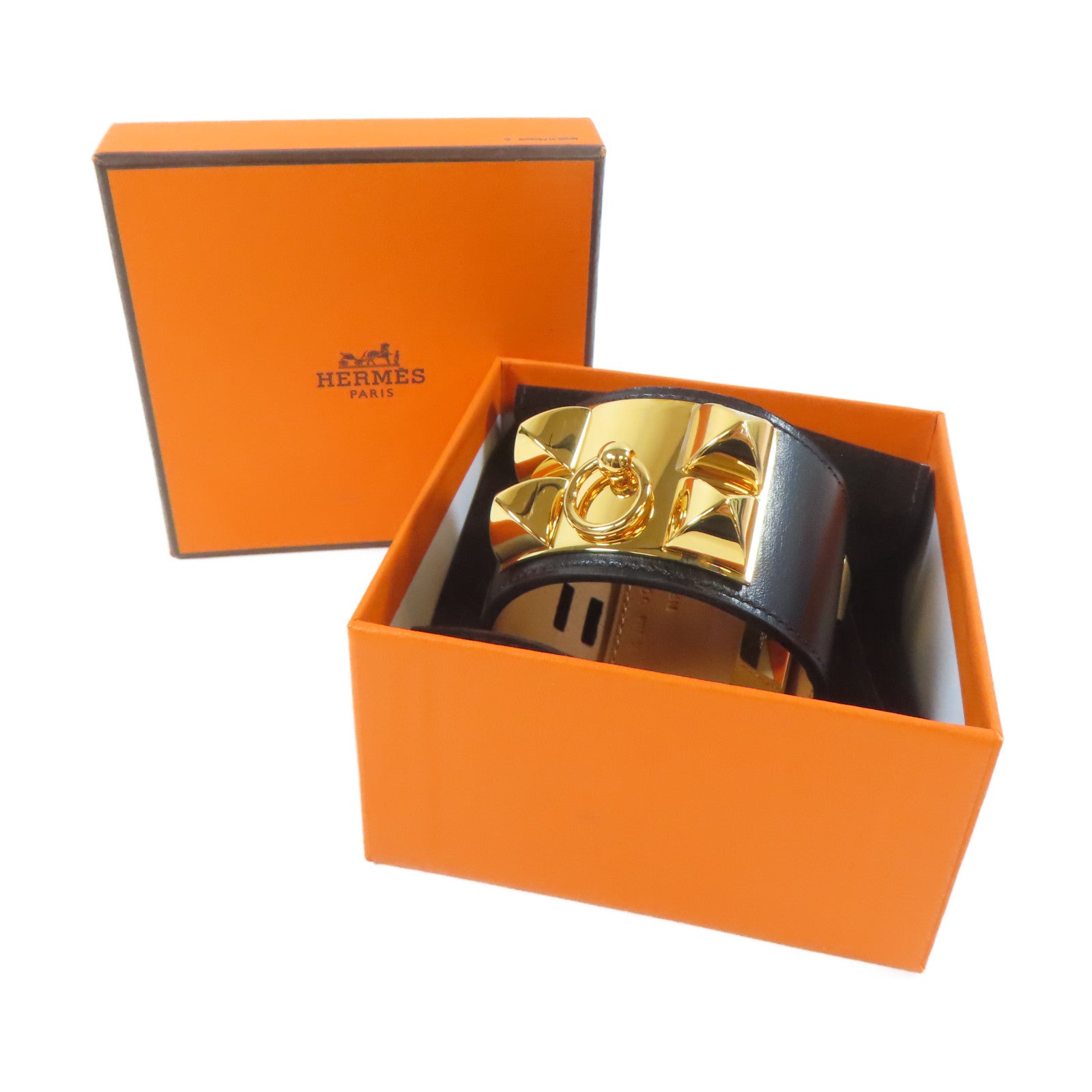 HERMES 牛皮皮革Collier De Chien CDC Bracelet手鐲黑色