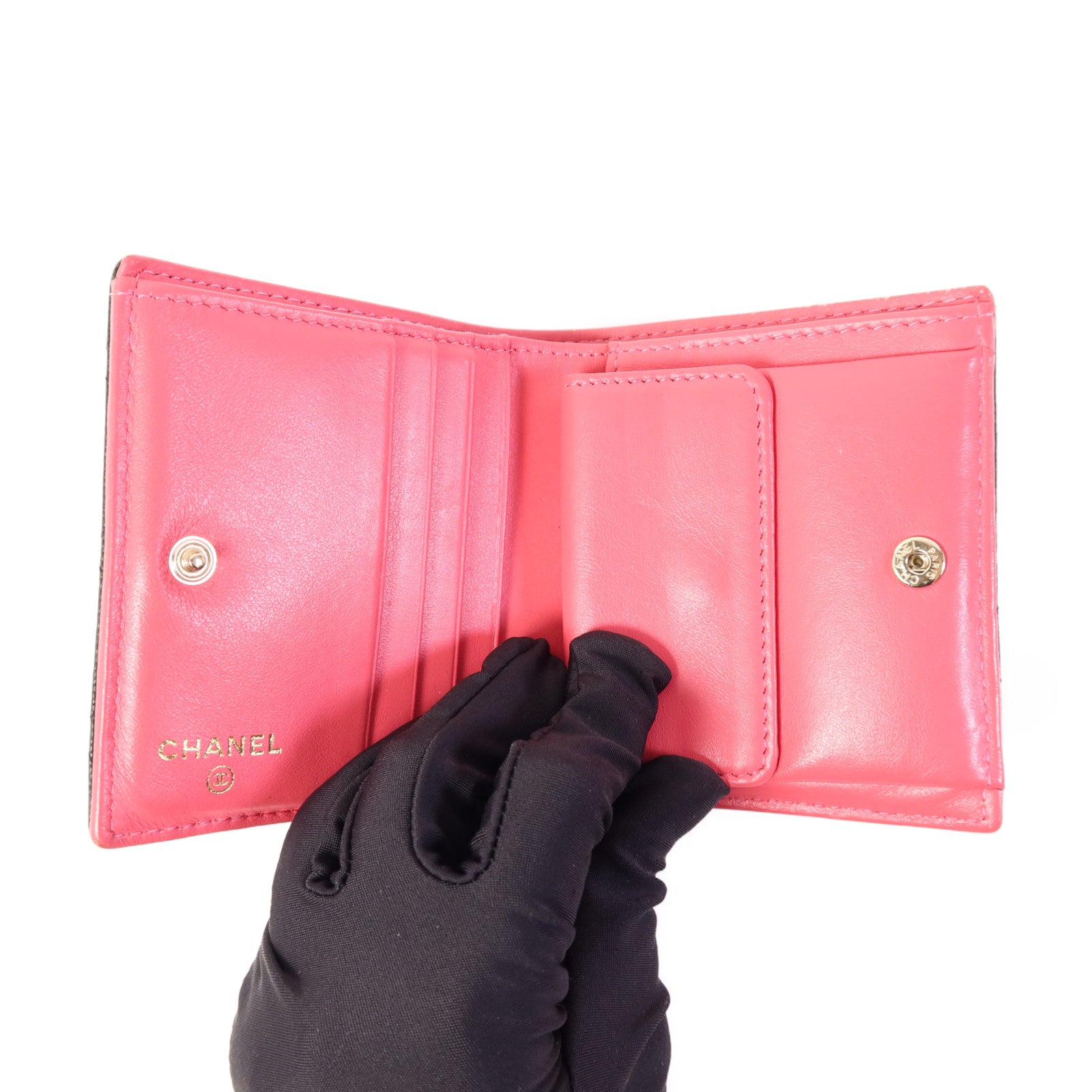 CHANEL 牛皮皮革Wallet金扣錢包