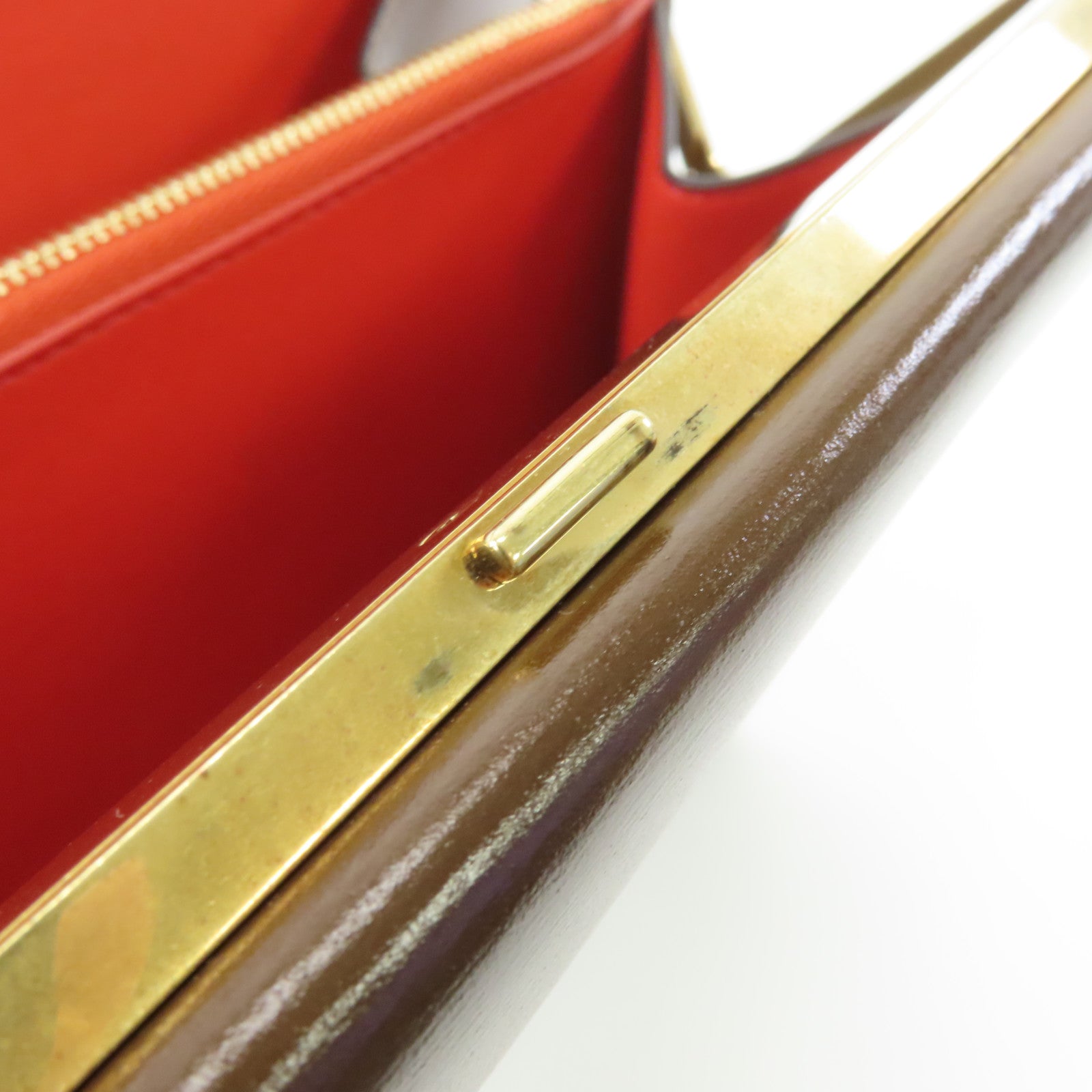 CELINE 牛皮皮革Handbag金扣手挽袋棕色