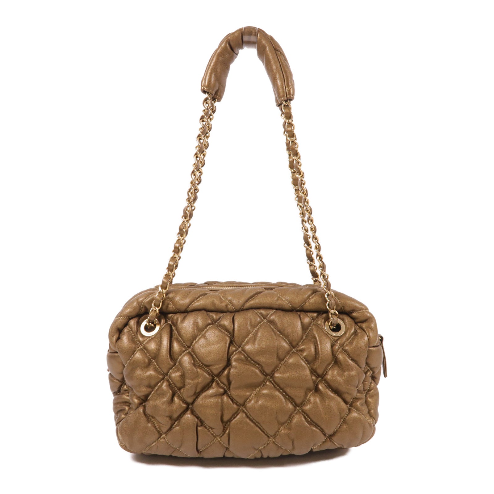 CHANEL CC GHW Bubble Chain Shoulder Bag Calfskin Leather Gold