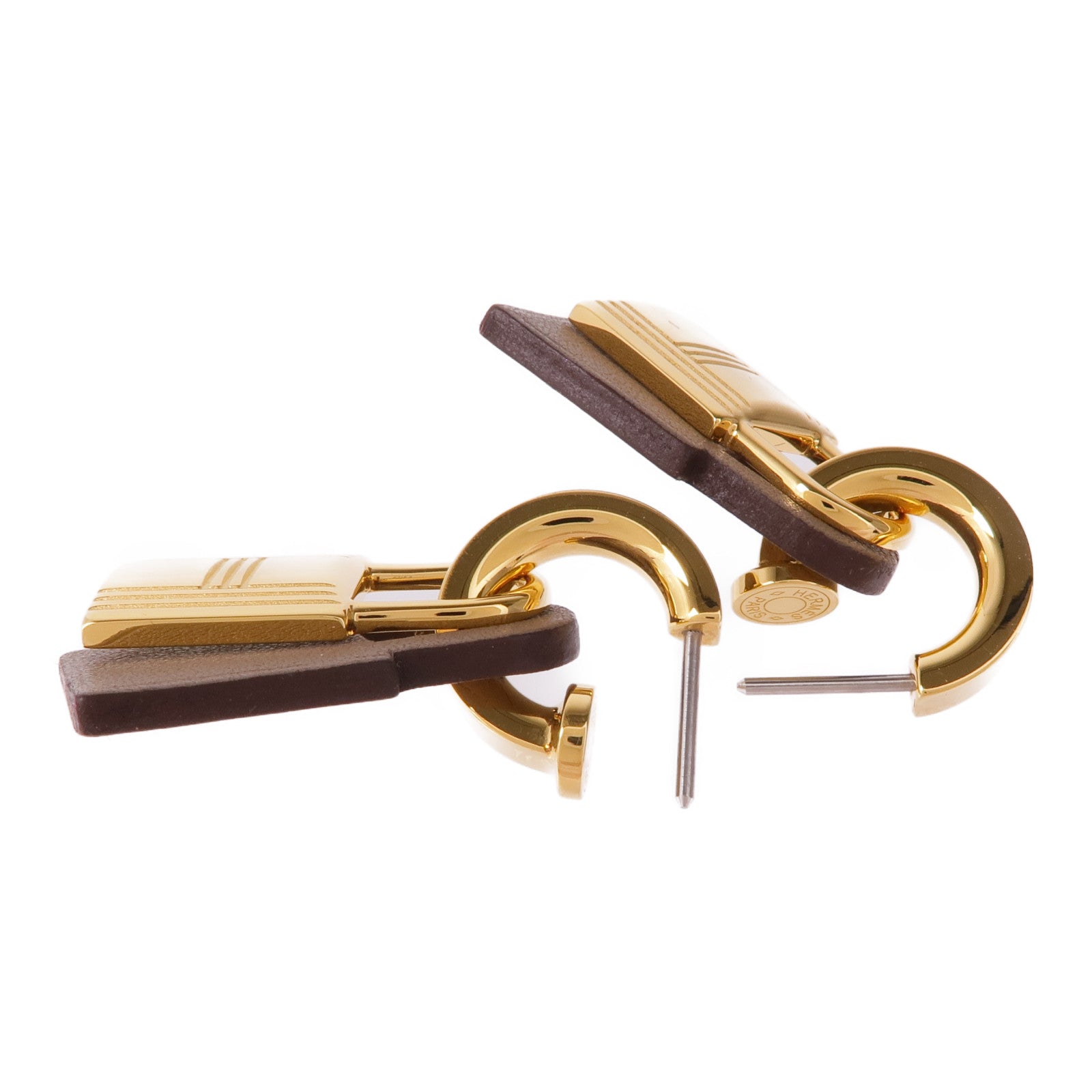 HERMES 皮革/金屬O'Kelly Earrings耳環18 Etoupe