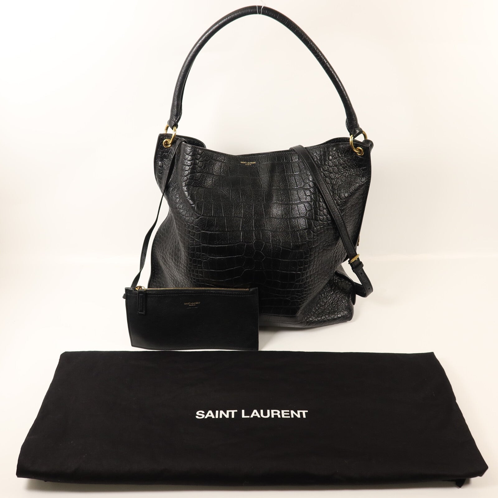 SAINT LAURENT 牛皮皮革Tag Hobo Bag金扣手挽肩背兩用袋