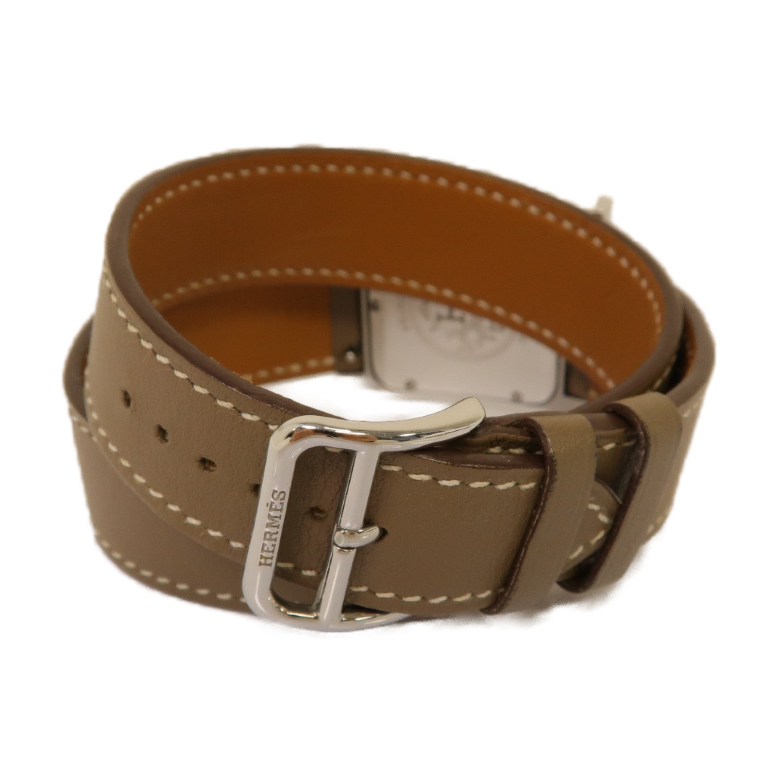 HERMES Heure H watch Double Tour 25mm Swift皮革/不鏽鋼手錶石英機芯白色