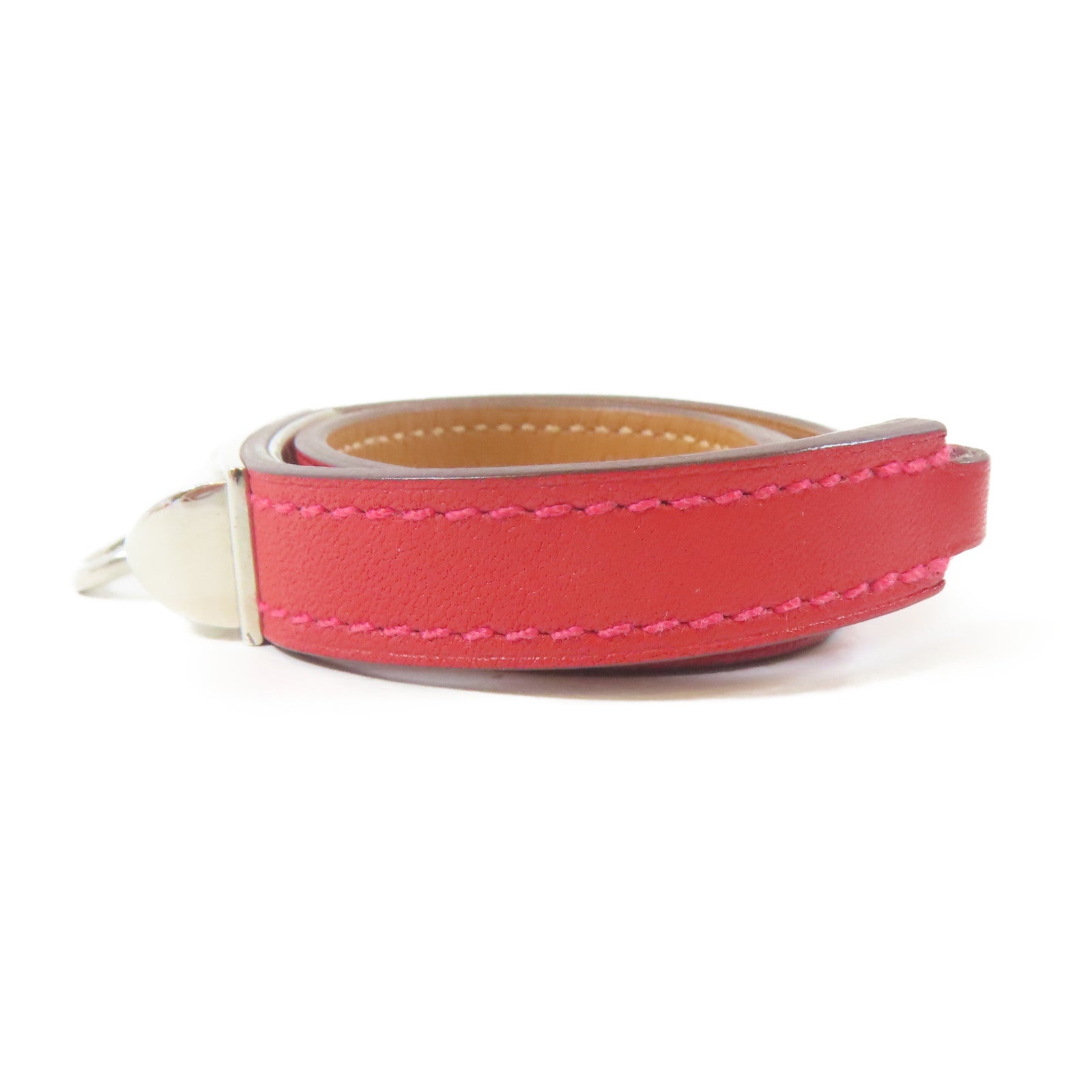 HERMES 【激減優惠】Swift皮革Rivale Double Tour Bracelet銀扣手鐲紅色/Rouge Tomate