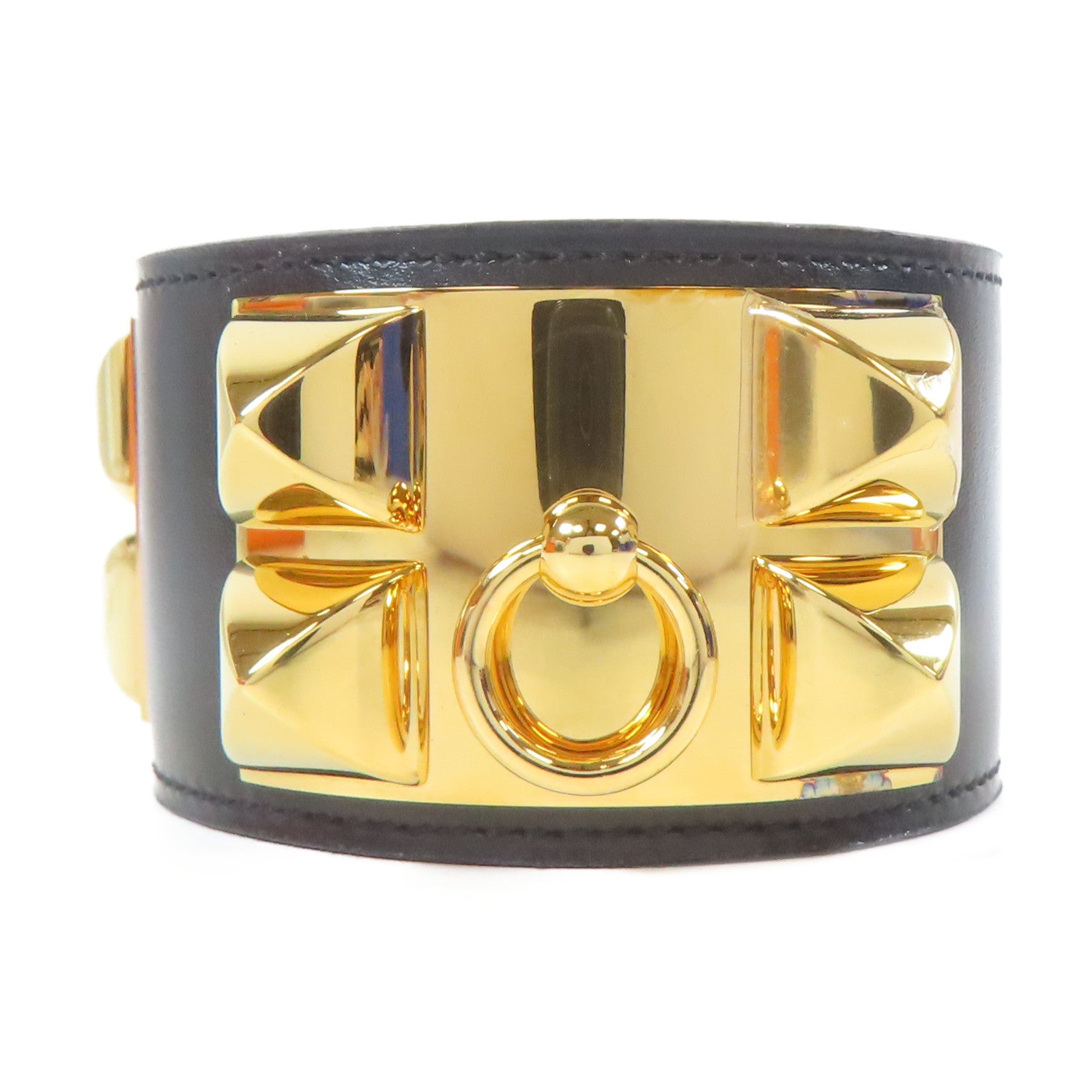 HERMES 牛皮皮革Collier De Chien CDC Bracelet手鐲黑色