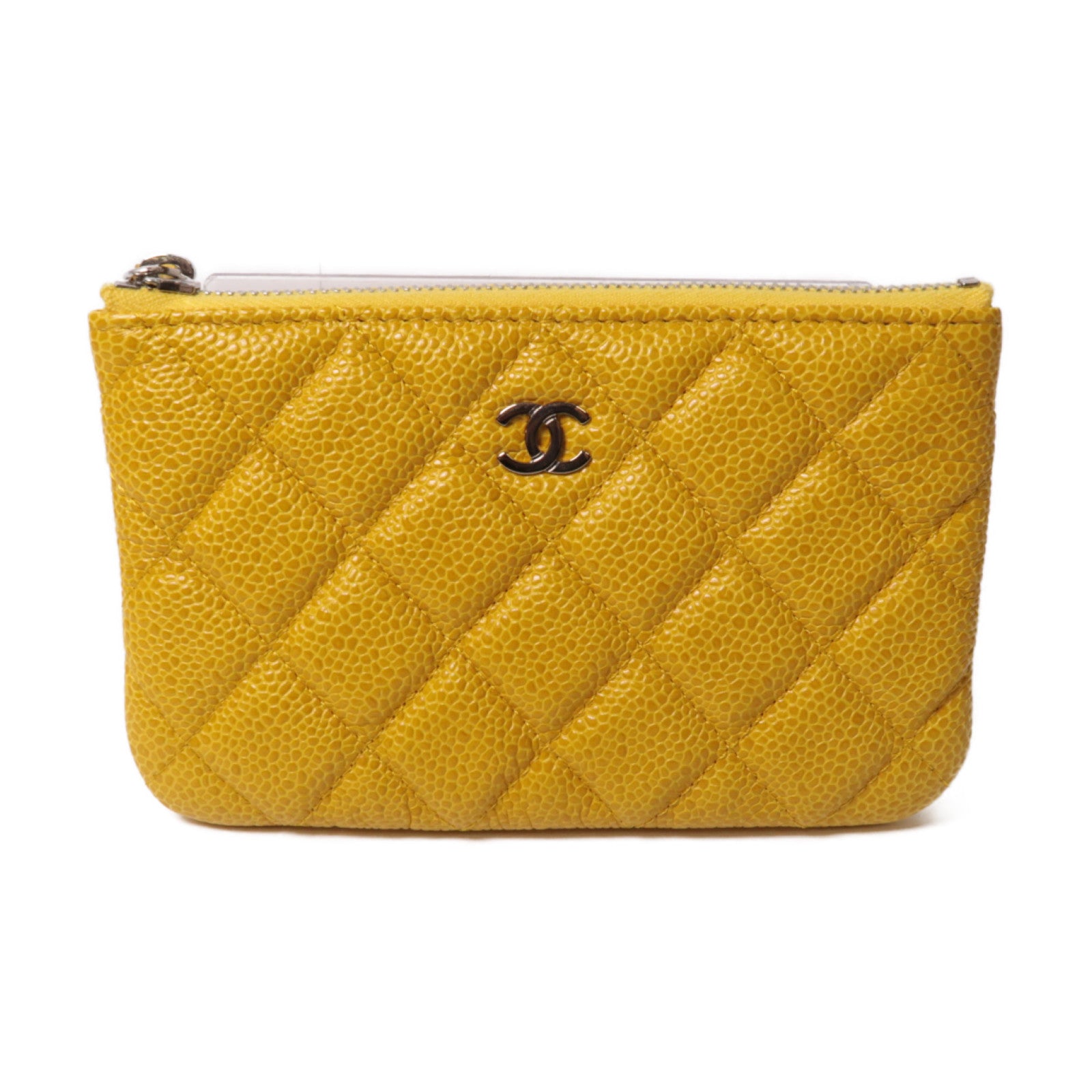 CHANEL 【激減優惠】菱格Caviar皮革Clutch Bag金扣手拿包黃色