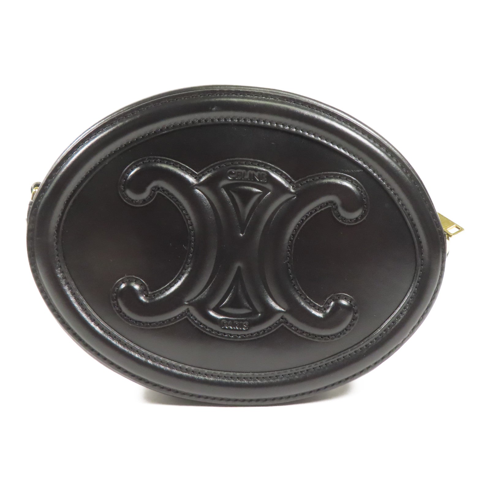 CELINE GHW Oval Bag Shoulder Bag Calfskin Leather Black