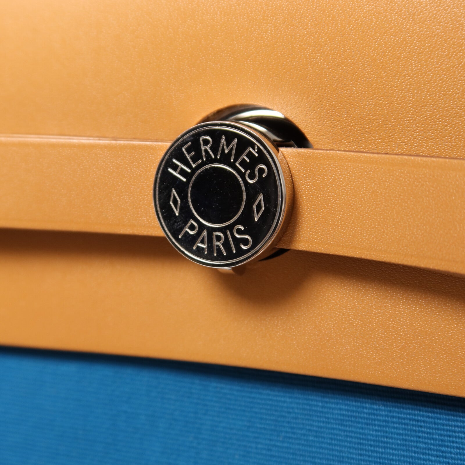 HERMES 帆布Herbag MM銀扣手挽肩背兩用袋Blue Izmir