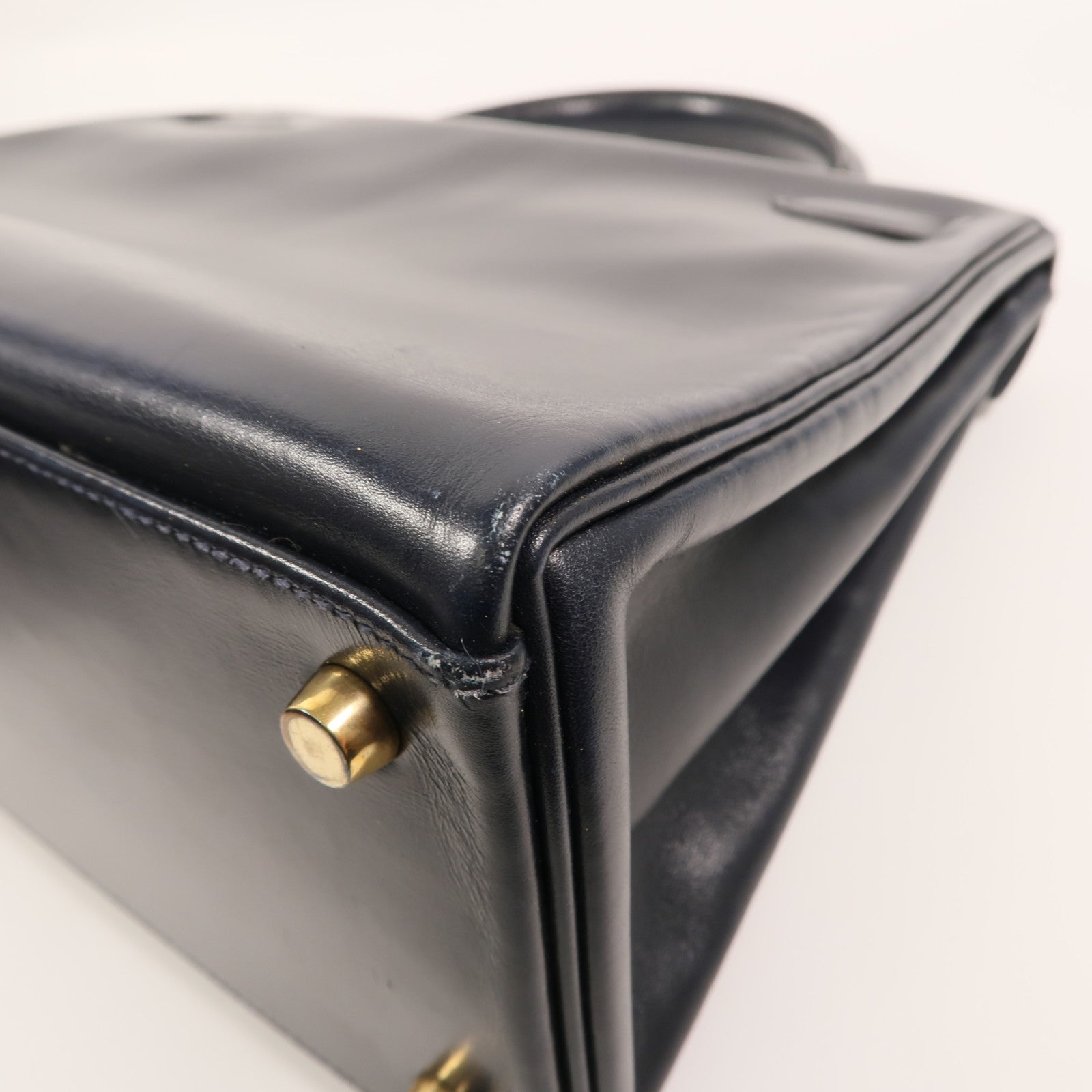 HERMES Box皮革Kelly 32手挽袋Navy