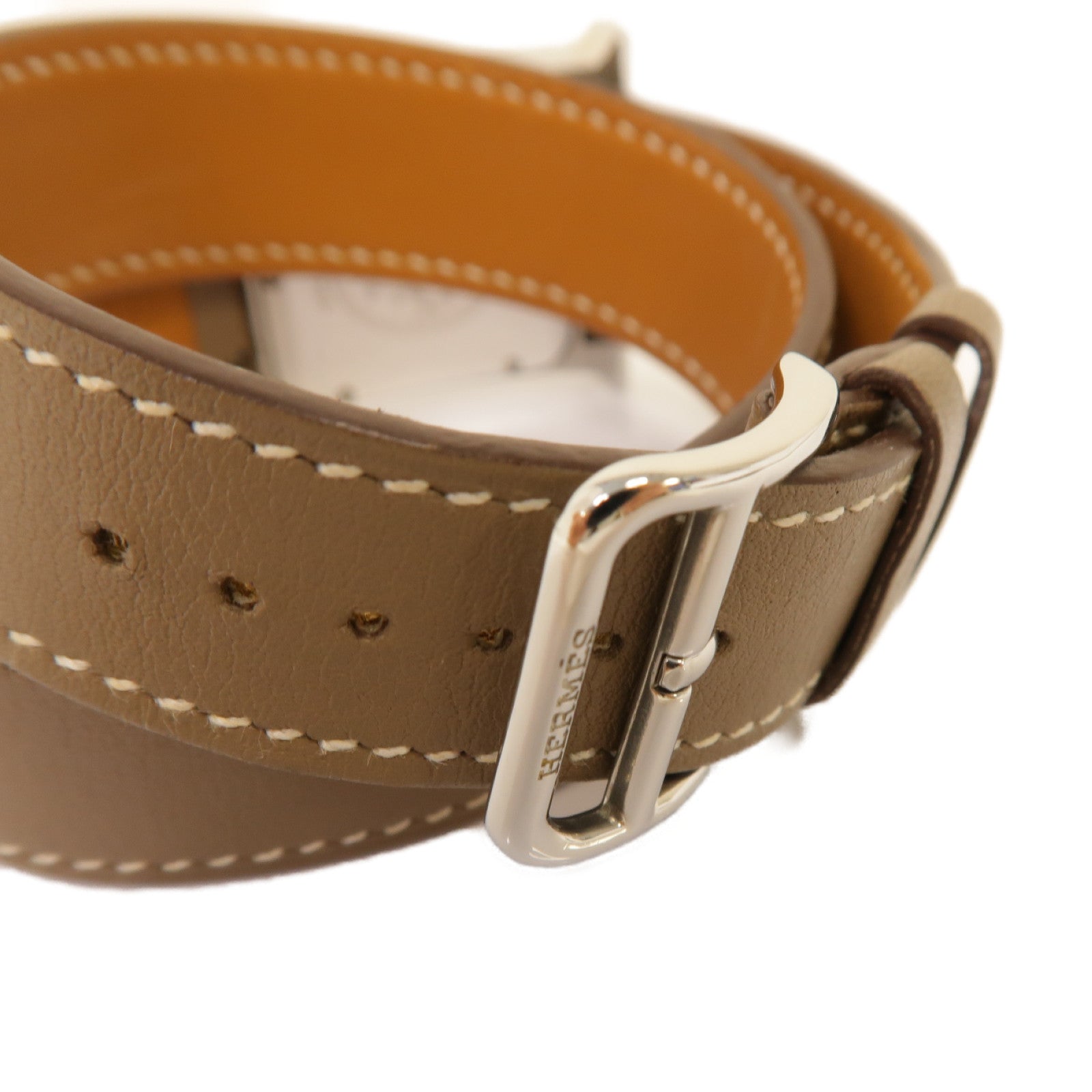 HERMES Heure H watch Double Tour 25mm Swift皮革/不鏽鋼手錶石英機芯白色