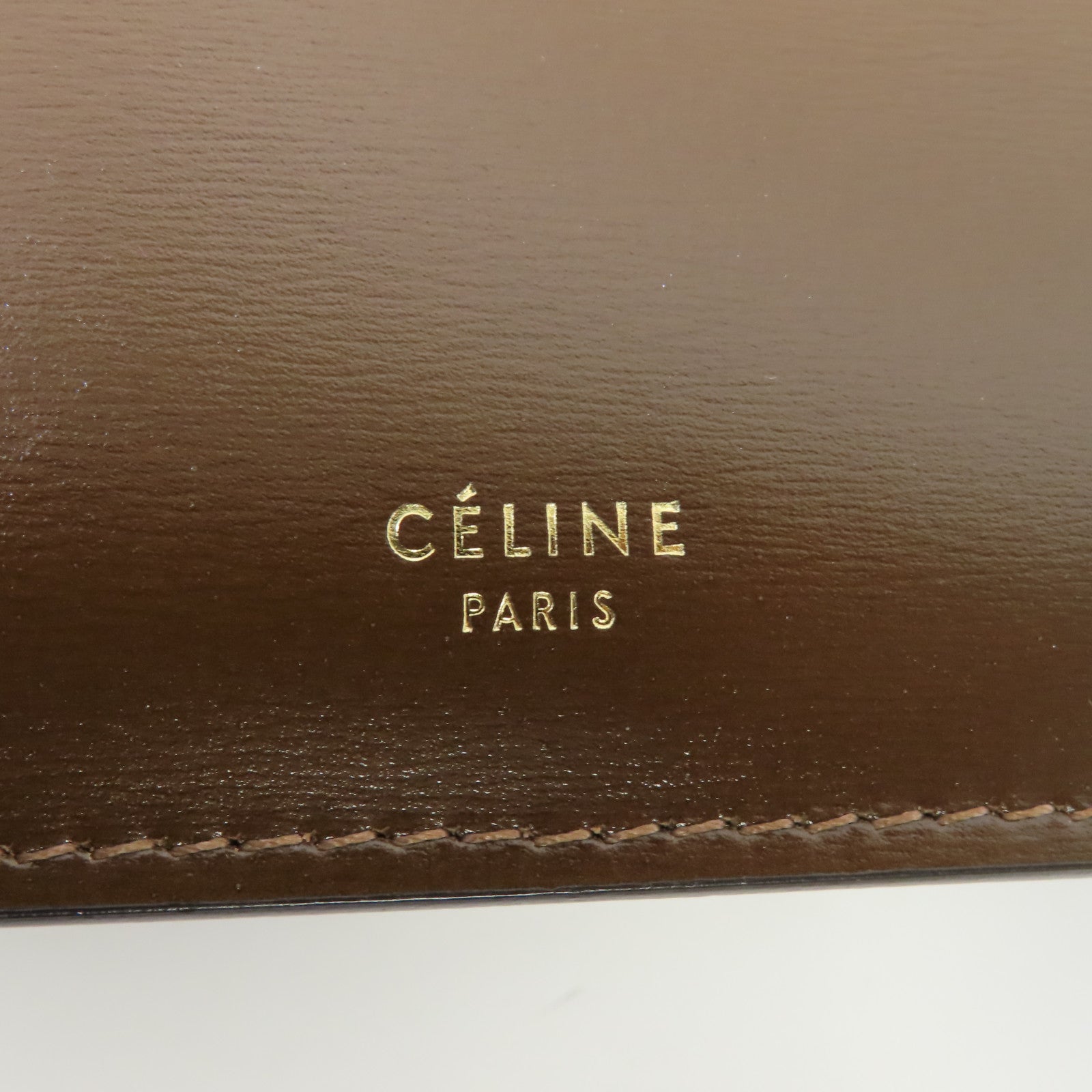 CELINE 牛皮皮革Handbag金扣手挽袋棕色
