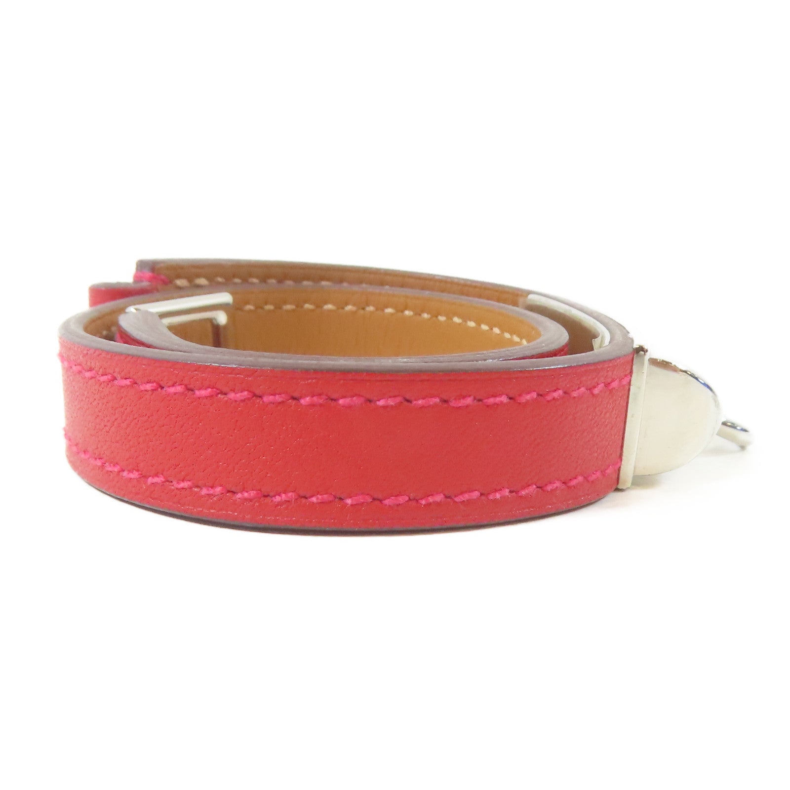 HERMES 【激減優惠】Swift皮革Rivale Double Tour Bracelet銀扣手鐲紅色/Rouge Tomate