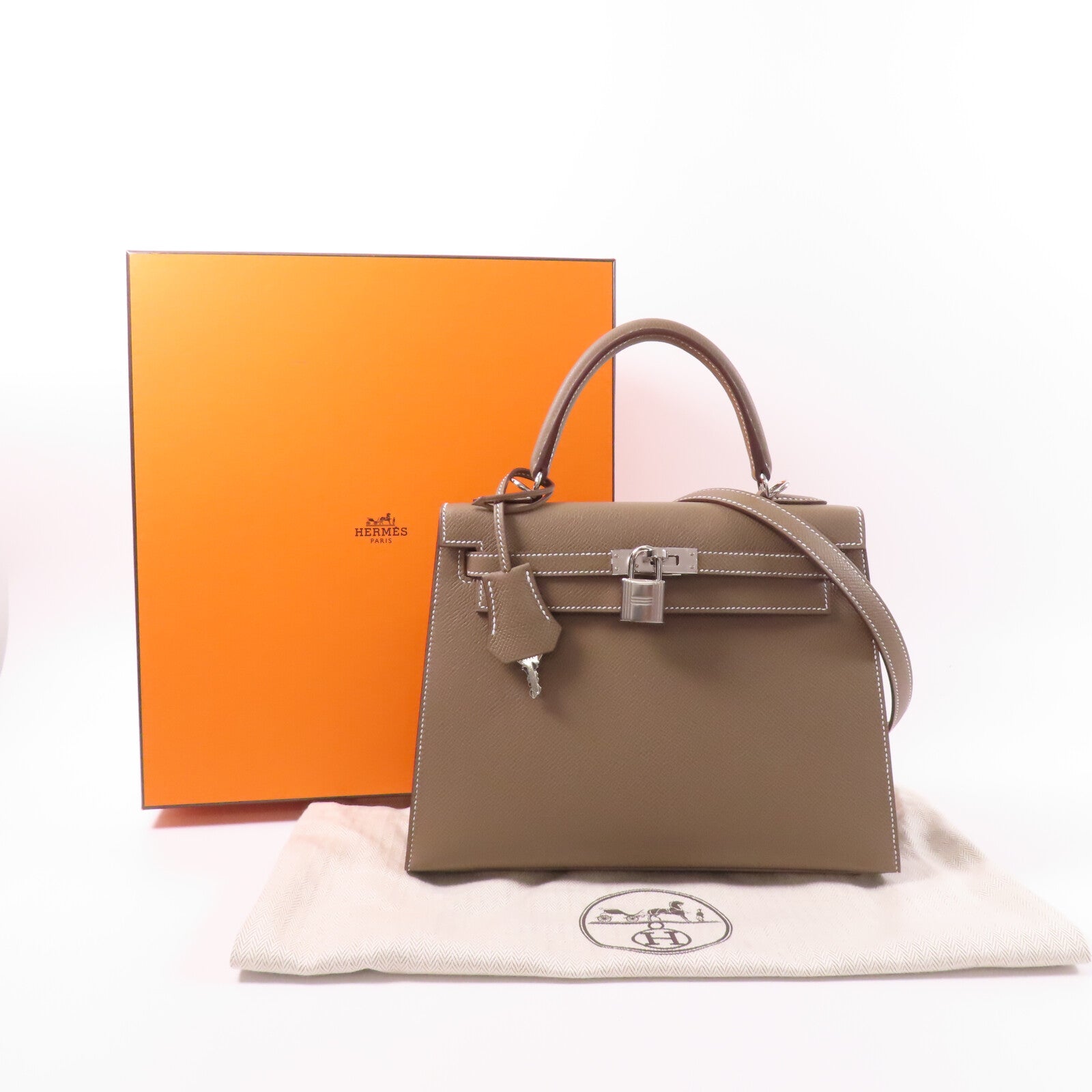 HERMES Epsom皮革Kelly 25手挽肩背兩用袋Etoupe