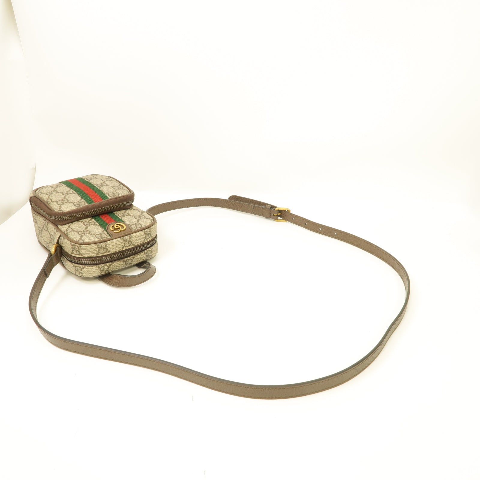 GUCCI 塗層帆布Ophidia Mini Bag金扣肩背袋棕色