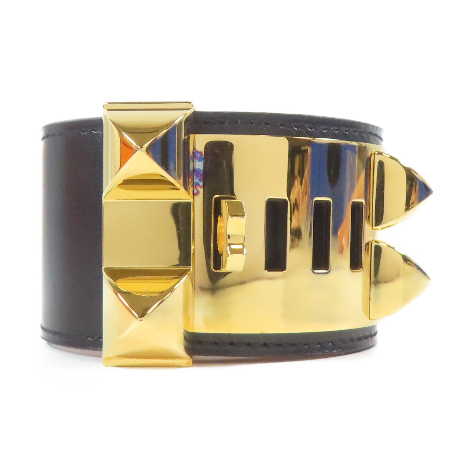 HERMES 牛皮皮革Collier De Chien CDC Bracelet手鐲黑色