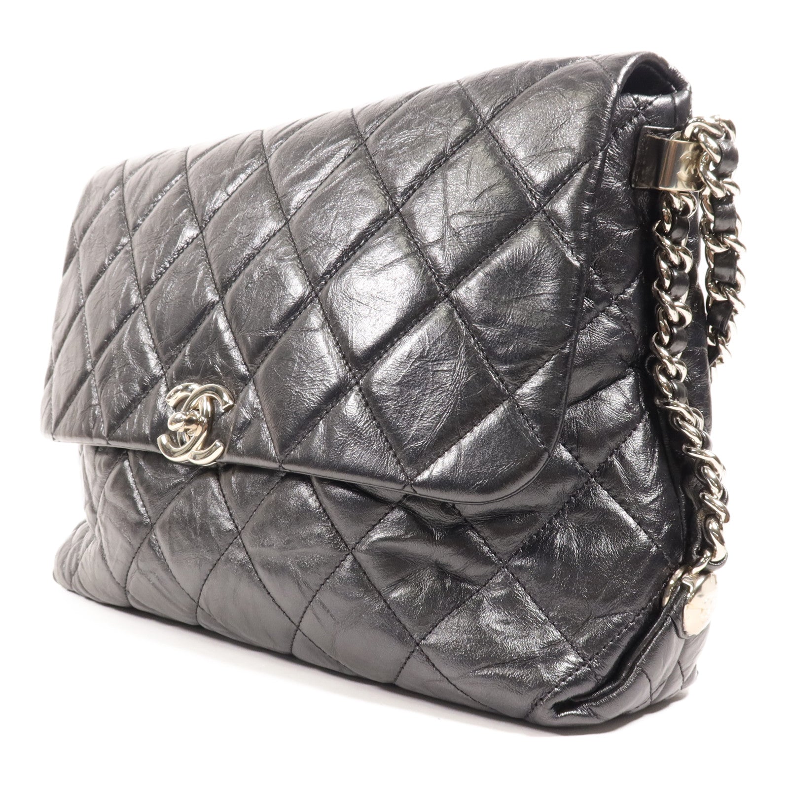 CHANEL 牛皮皮革Chain Shoulder Bag銀扣鏈帶肩背袋