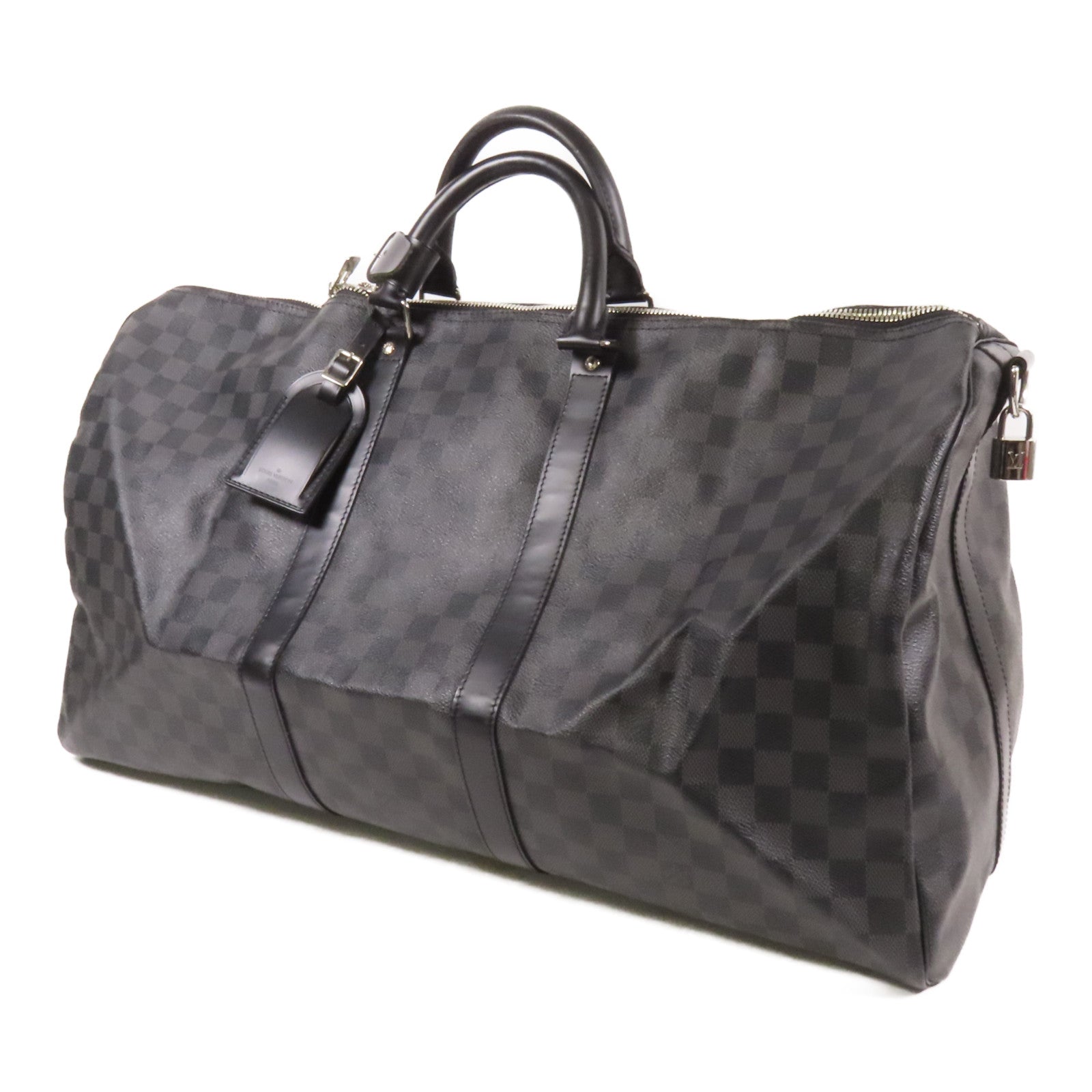 LOUIS VUITTON Damier Graphite Keepall 55銀扣手挽袋