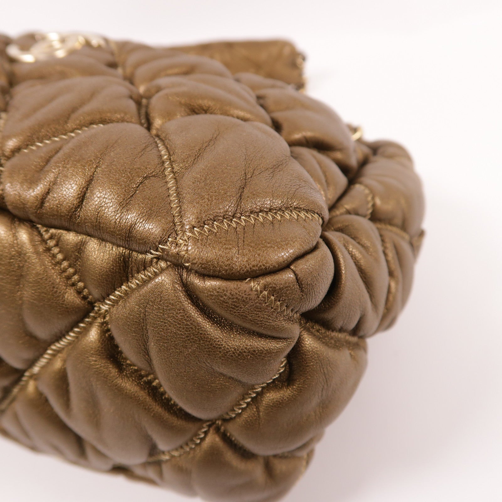 CHANEL CC GHW Bubble Chain Shoulder Bag Calfskin Leather Gold