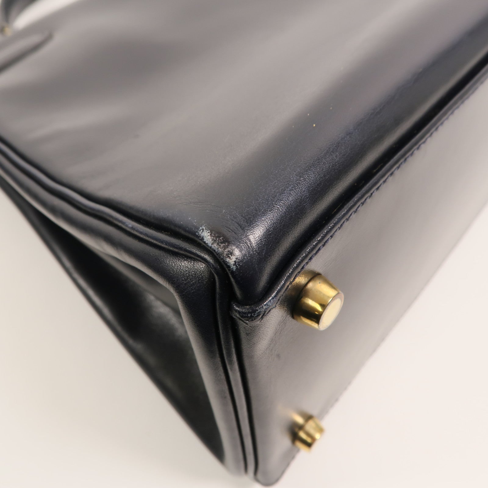 HERMES Box皮革Kelly 32手挽袋Navy