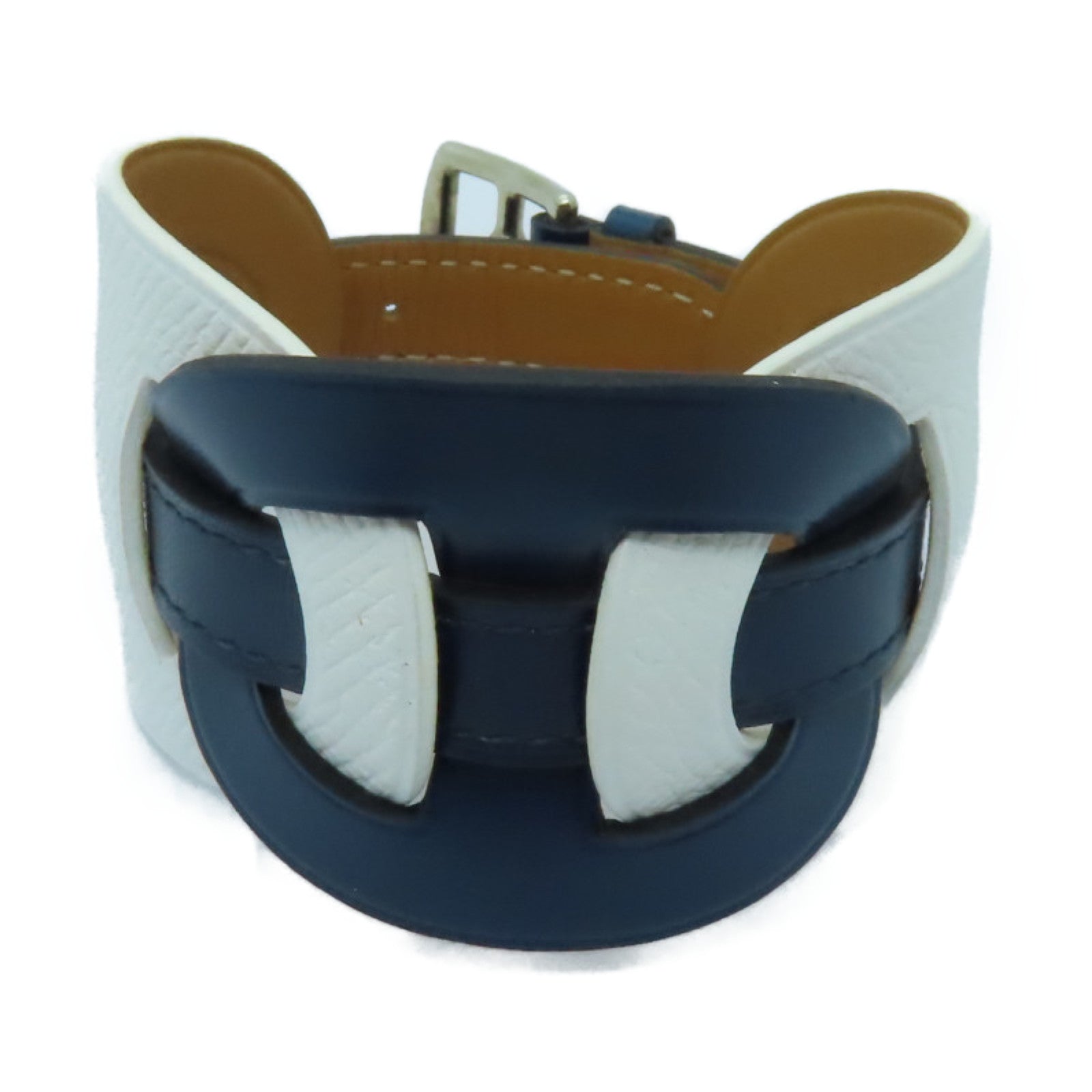 HERMES 【激減優惠】Epsom皮革Bracelet銀扣手鏈白色/深藍色